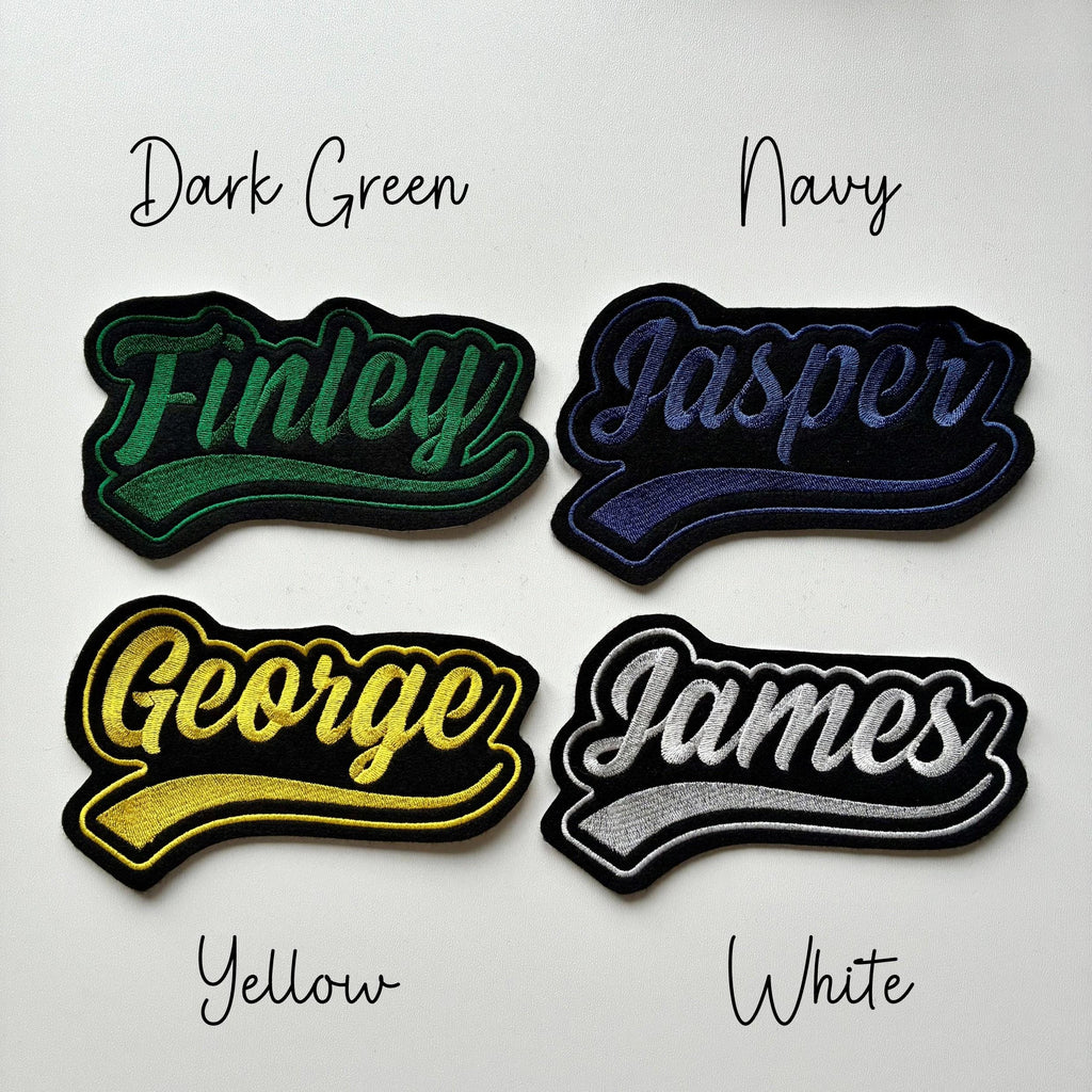 Personalised Embroidered Name Varsity Patch Iron On & Sew On Custom Text Badge