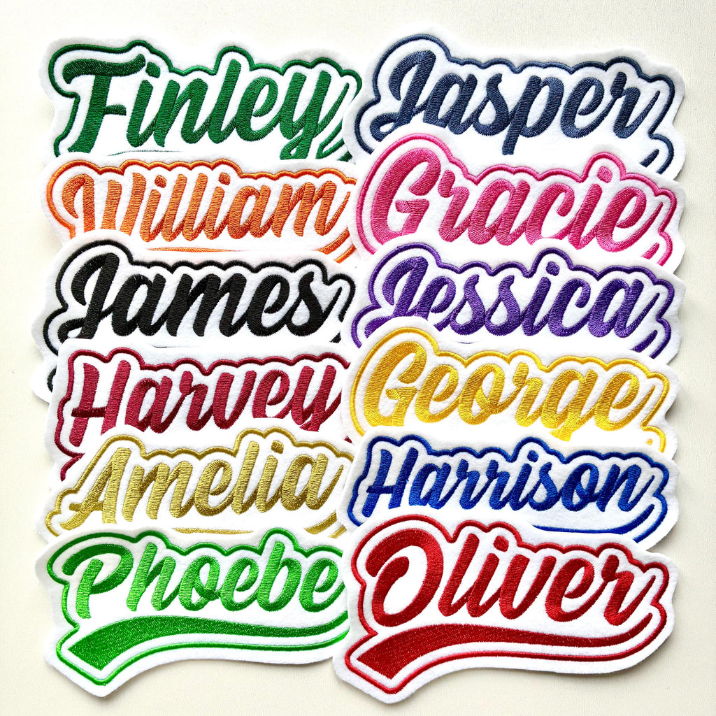 Personalised Embroidered Name Varsity Patch Iron On & Sew On Custom Text Badge