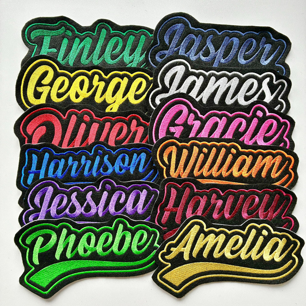Personalised Embroidered Name Varsity Patch Iron On & Sew On Custom Text Badge