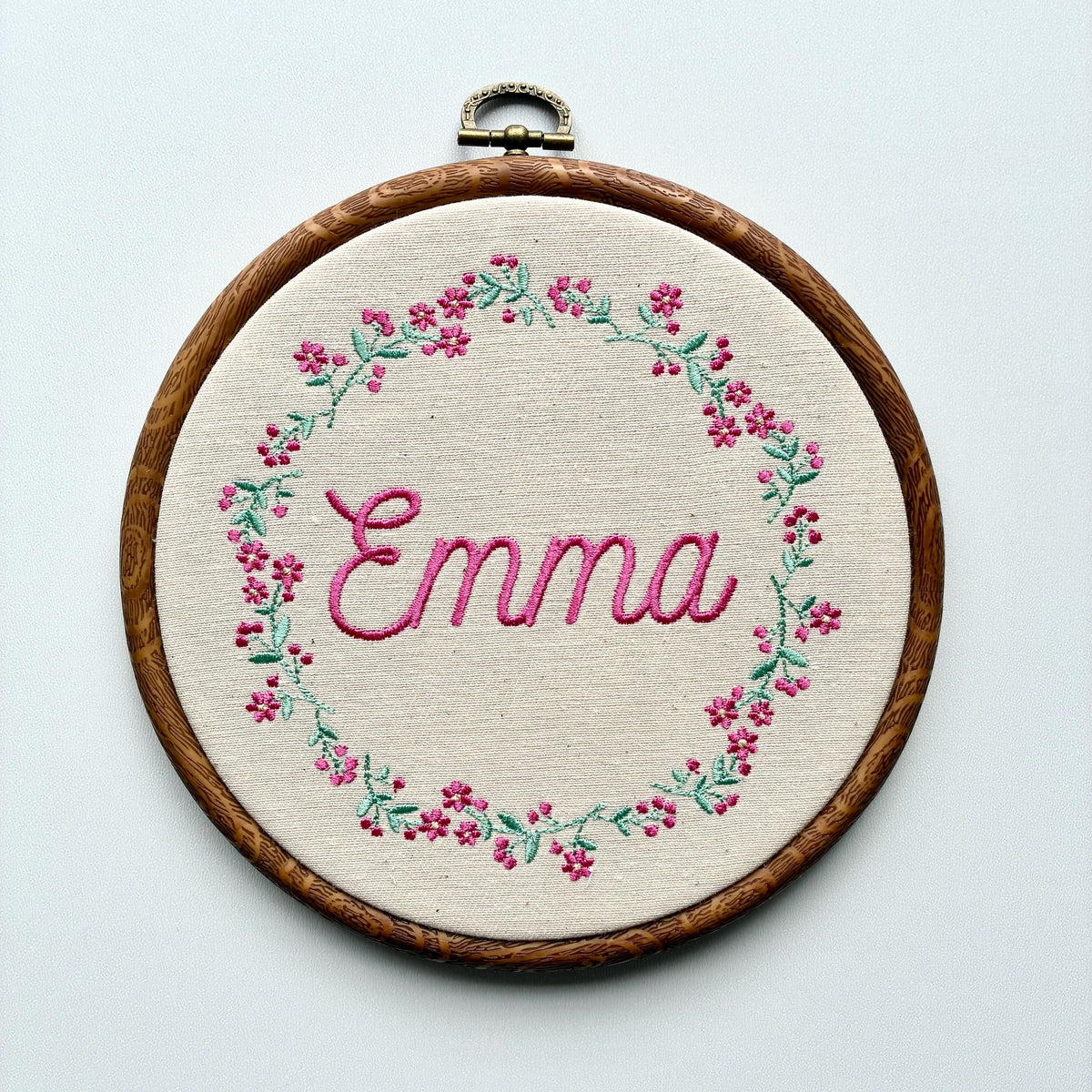 Personalised Floral Embroidery Hoop – Custom Name Embroidered Vintage Art Nursery Decor Baby Shower Birth Announcement Gift