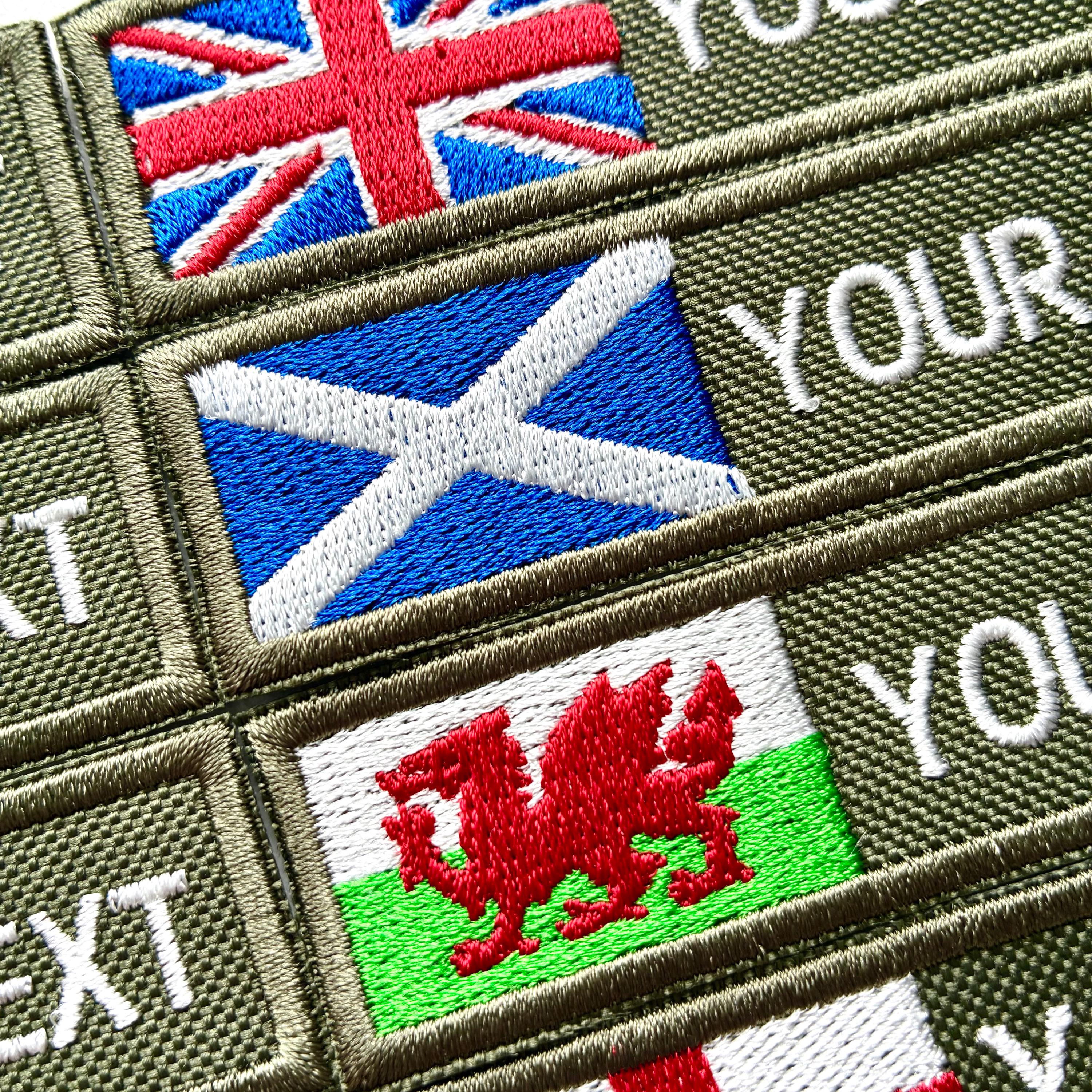 Personalised Embroidered Flag Patch Sew/Iron/VELCRO® Custom Text Badge Olive