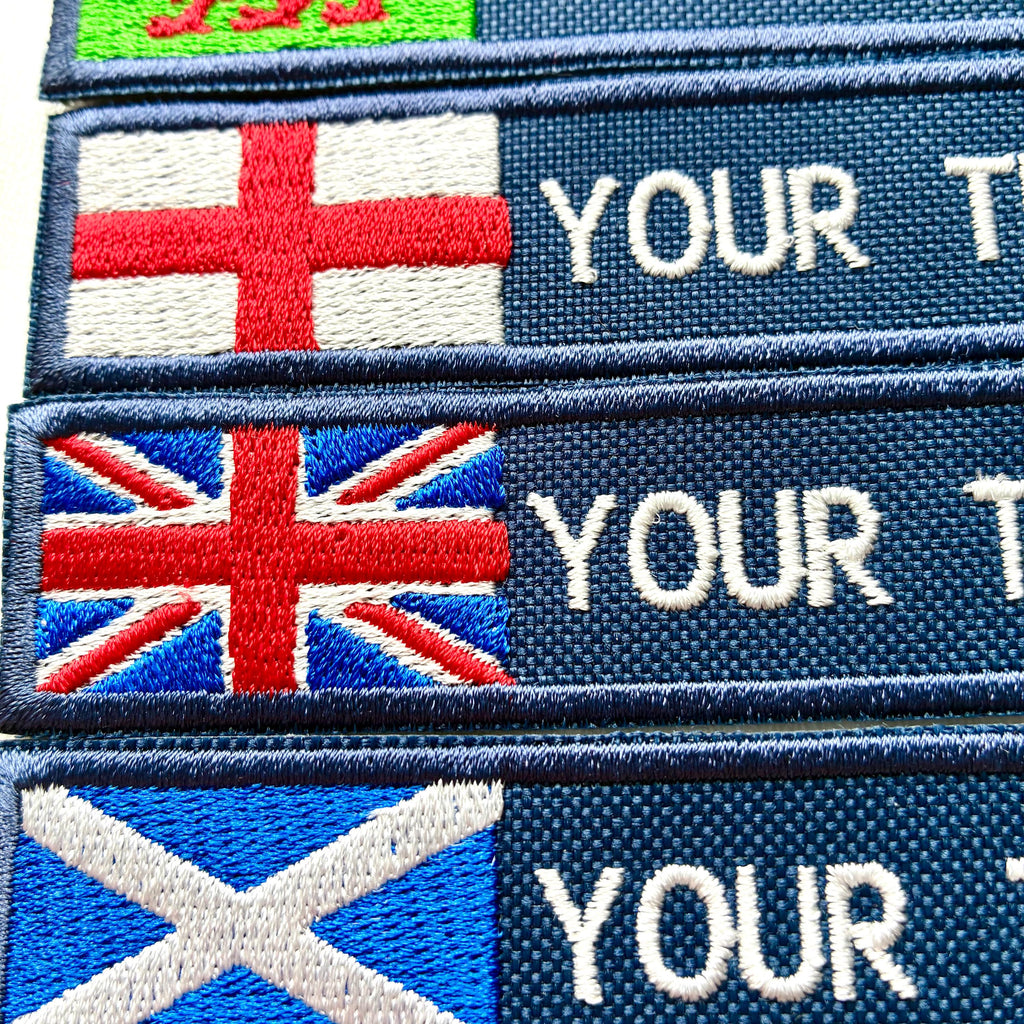 Personalised Embroidered Flag Patch Sew/Iron/VELCRO® Custom Text Badge Navy