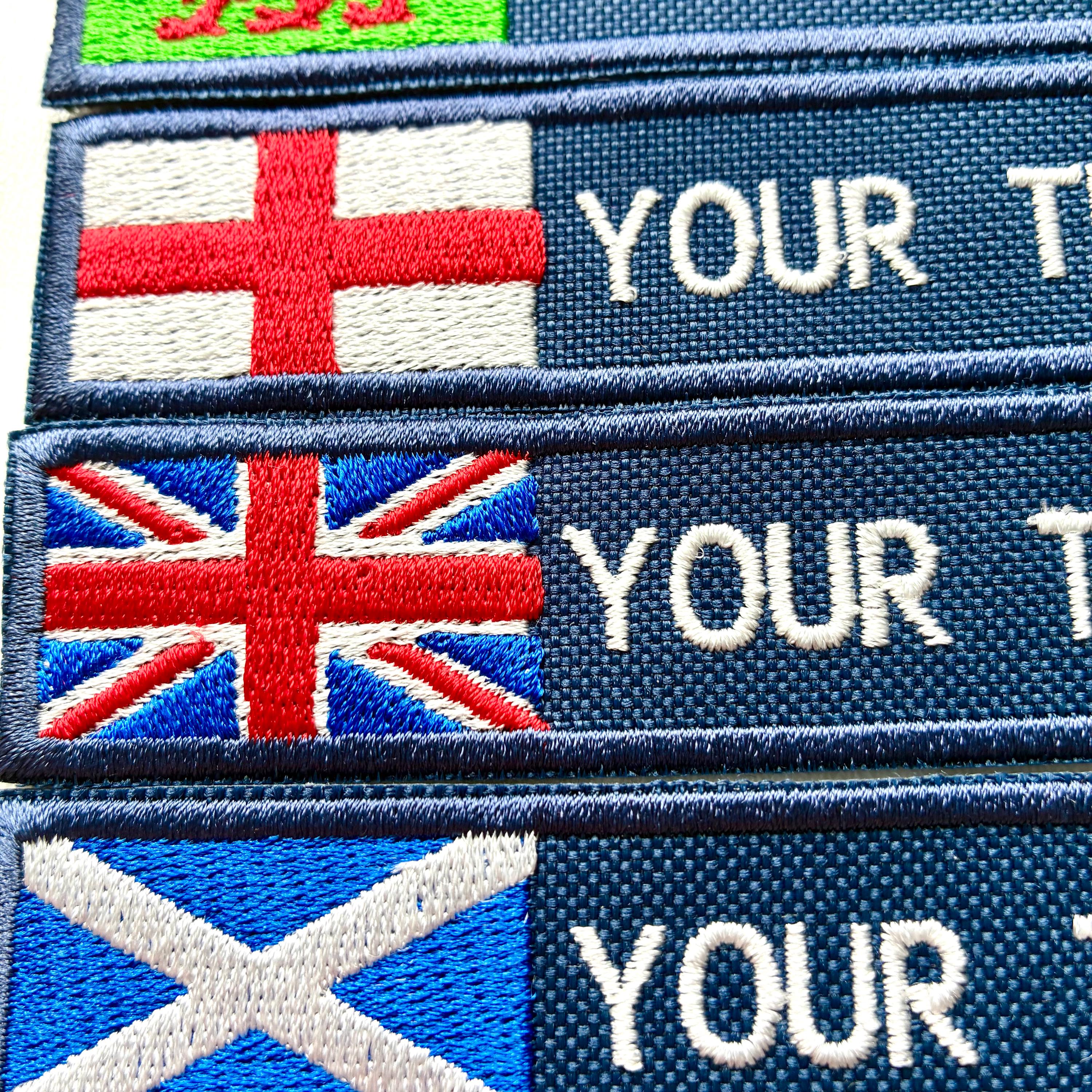 Personalised Embroidered Flag Patch Sew/Iron/VELCRO® Custom Text Badge Navy