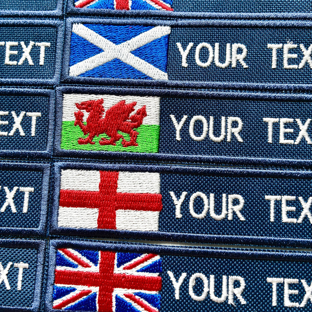 Personalised Embroidered Flag Patch Sew/Iron/VELCRO® Custom Text Badge Navy