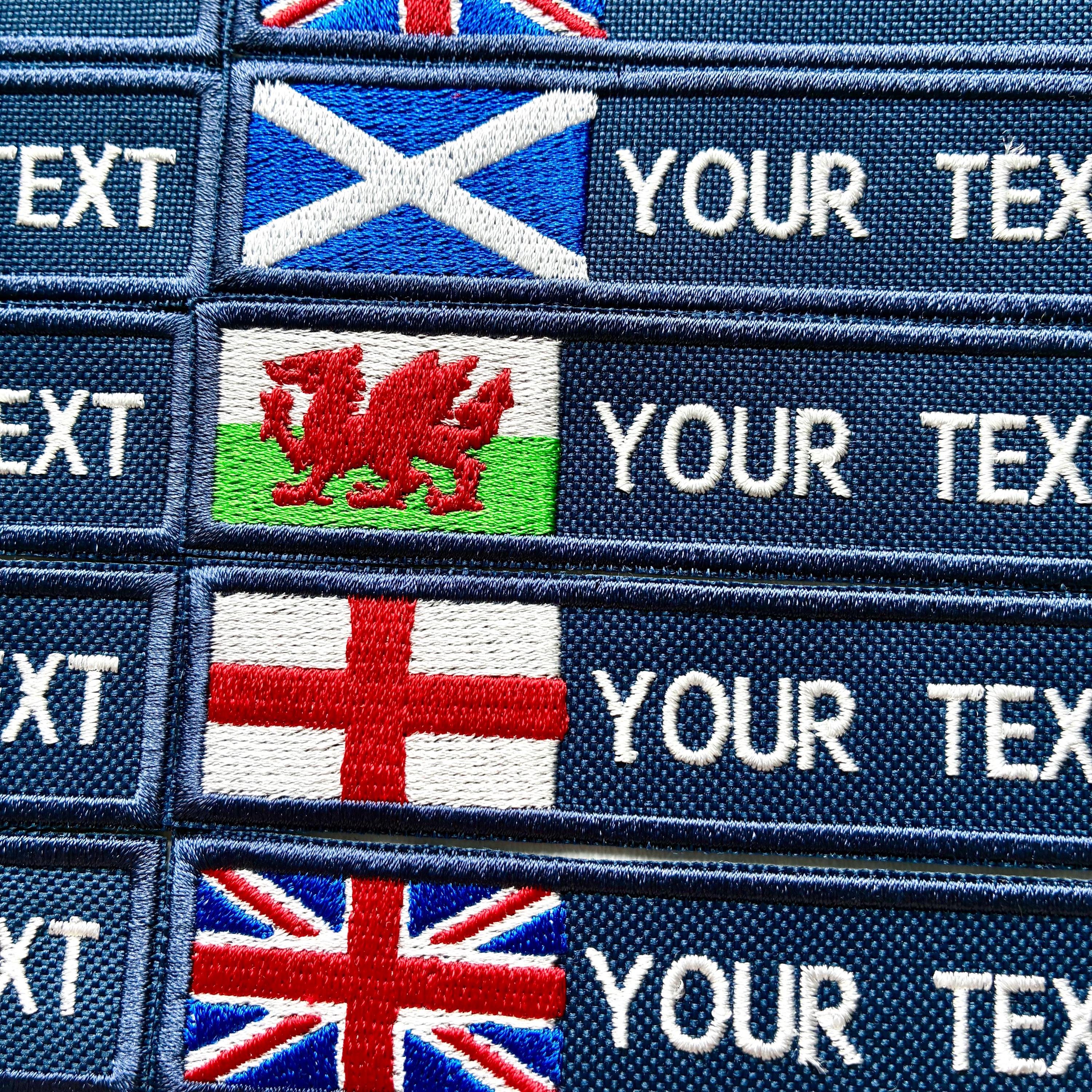 Personalised Embroidered Flag Patch Sew/Iron/VELCRO® Custom Text Badge Navy
