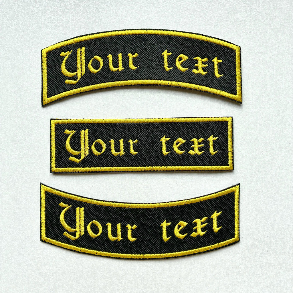 Personalised Embroidered Patch Iron On & Sew On Custom Text Old English Biker