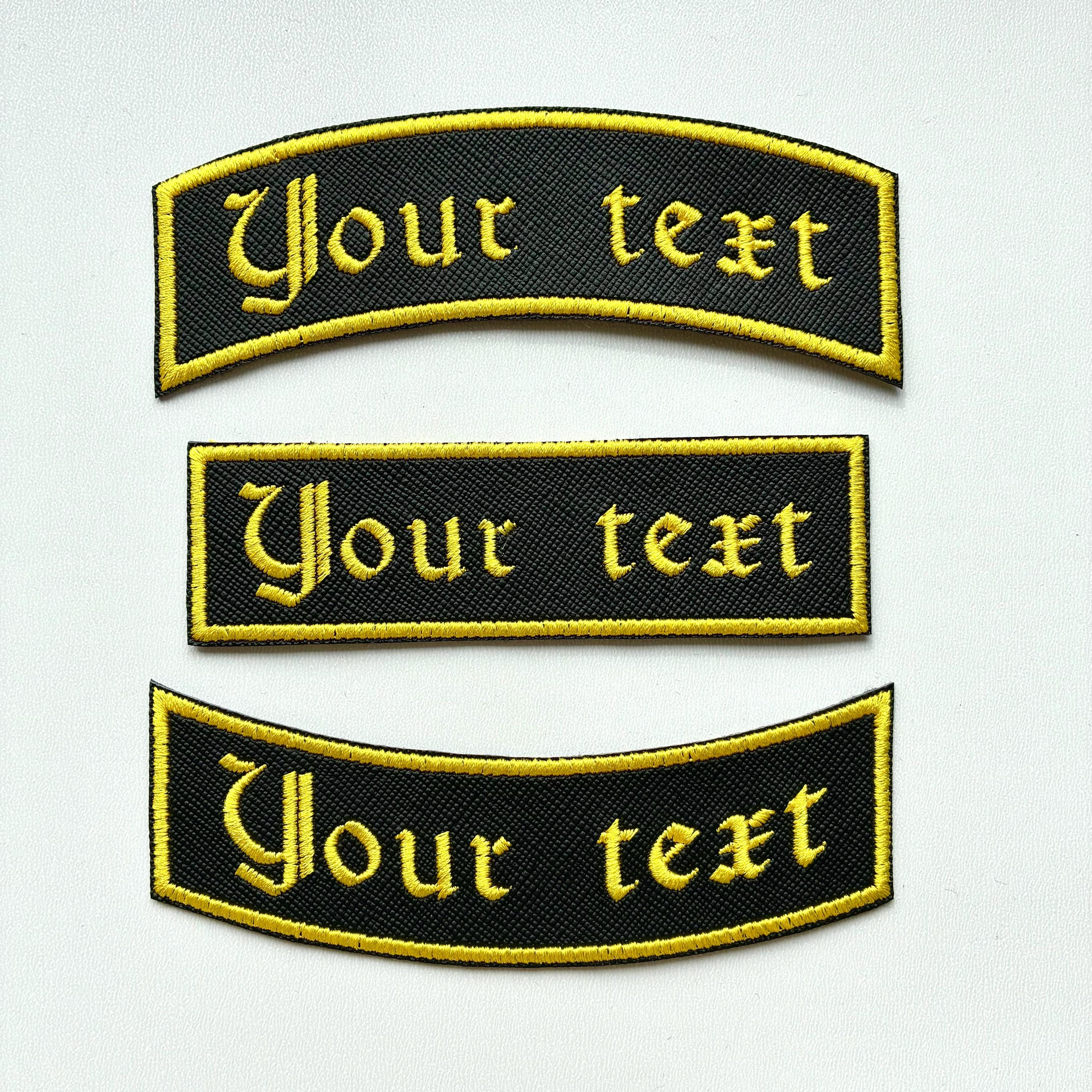 Personalised Embroidered Patch Iron On & Sew On Custom Text Old English Biker