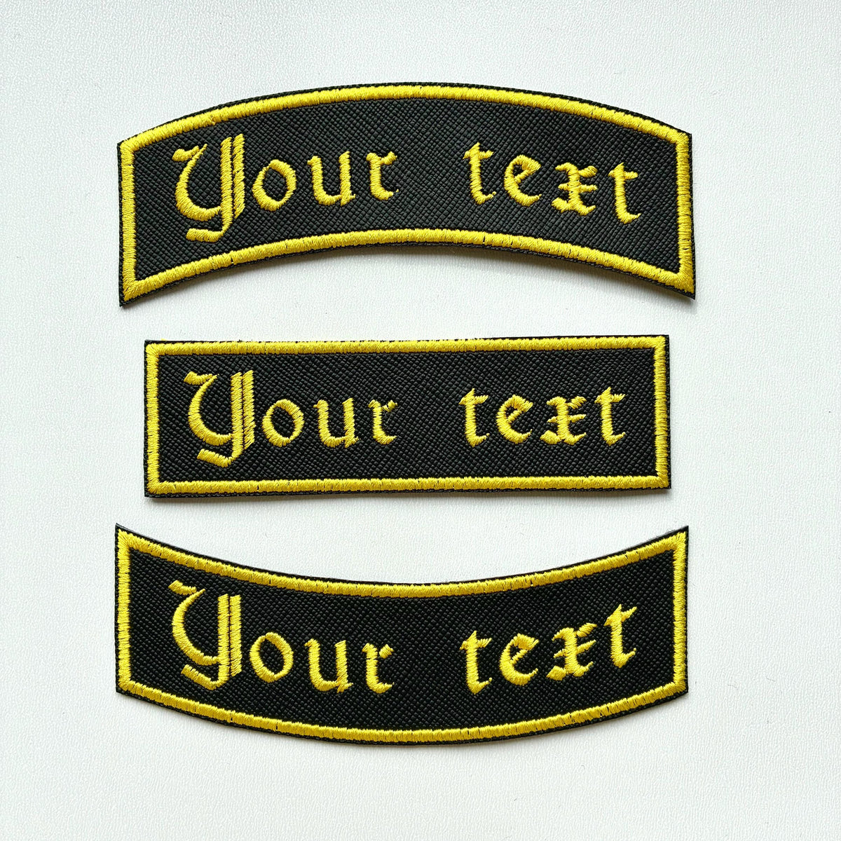 Personalised Embroidered Patch Iron On & Sew On Custom Text Old English Biker