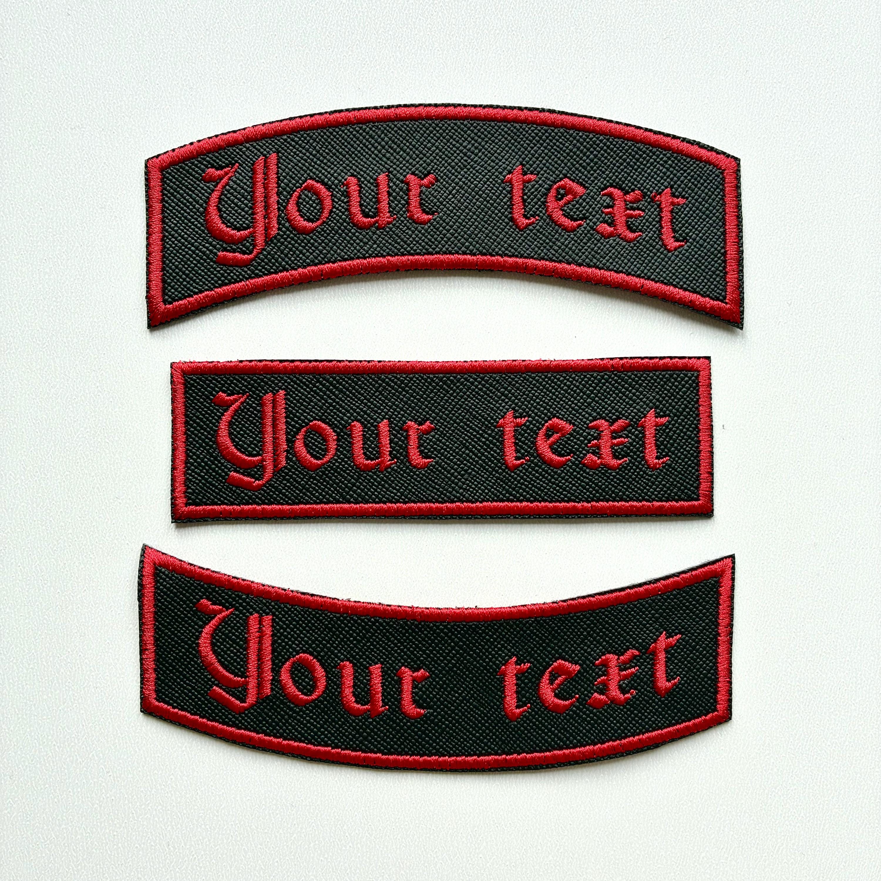 Personalised Embroidered Patch Iron On & Sew On Custom Text Old English Biker