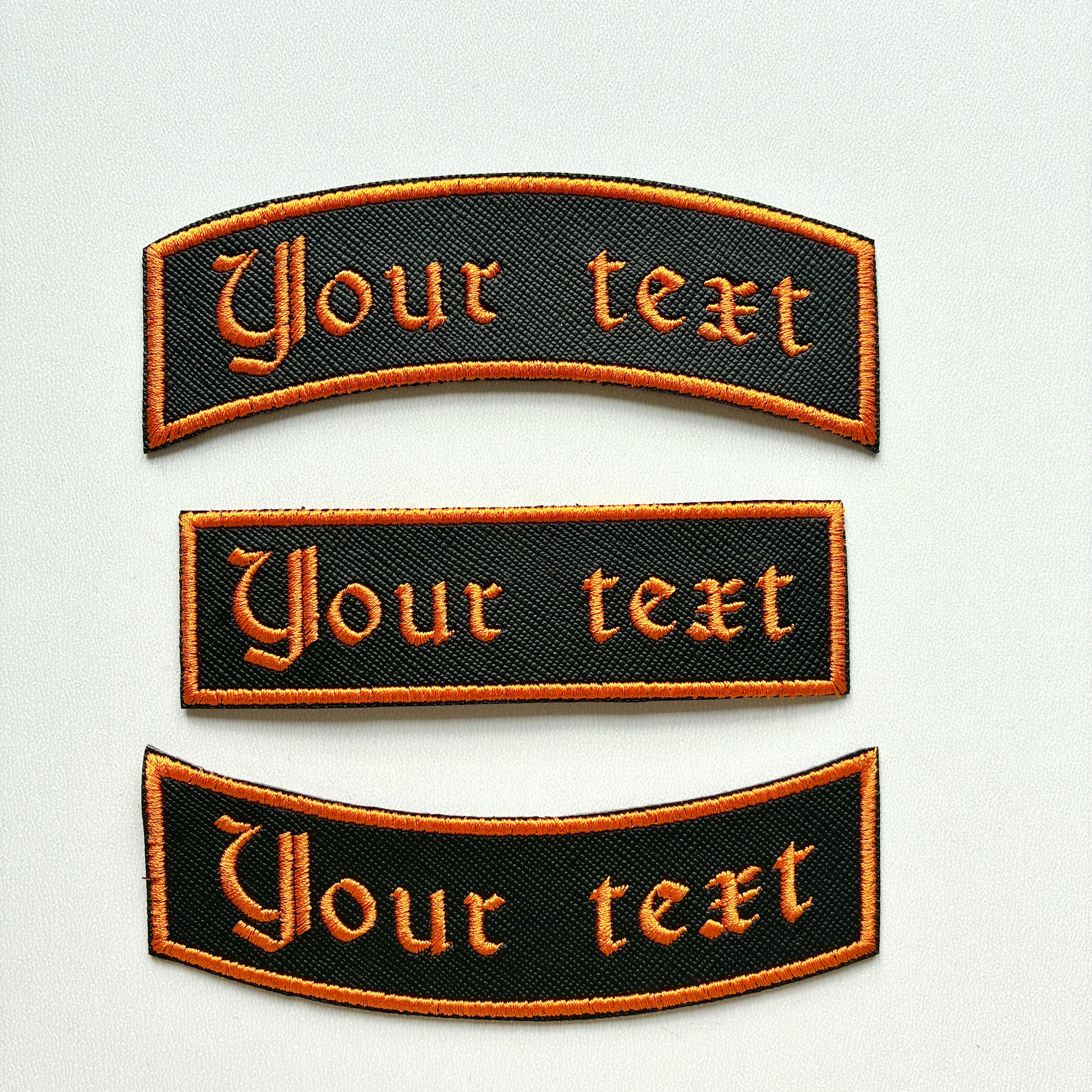 Personalised Embroidered Patch Iron On & Sew On Custom Text Old English Biker