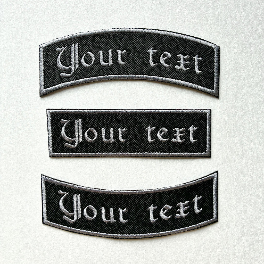 Personalised Embroidered Patch Iron On & Sew On Custom Text Old English Biker