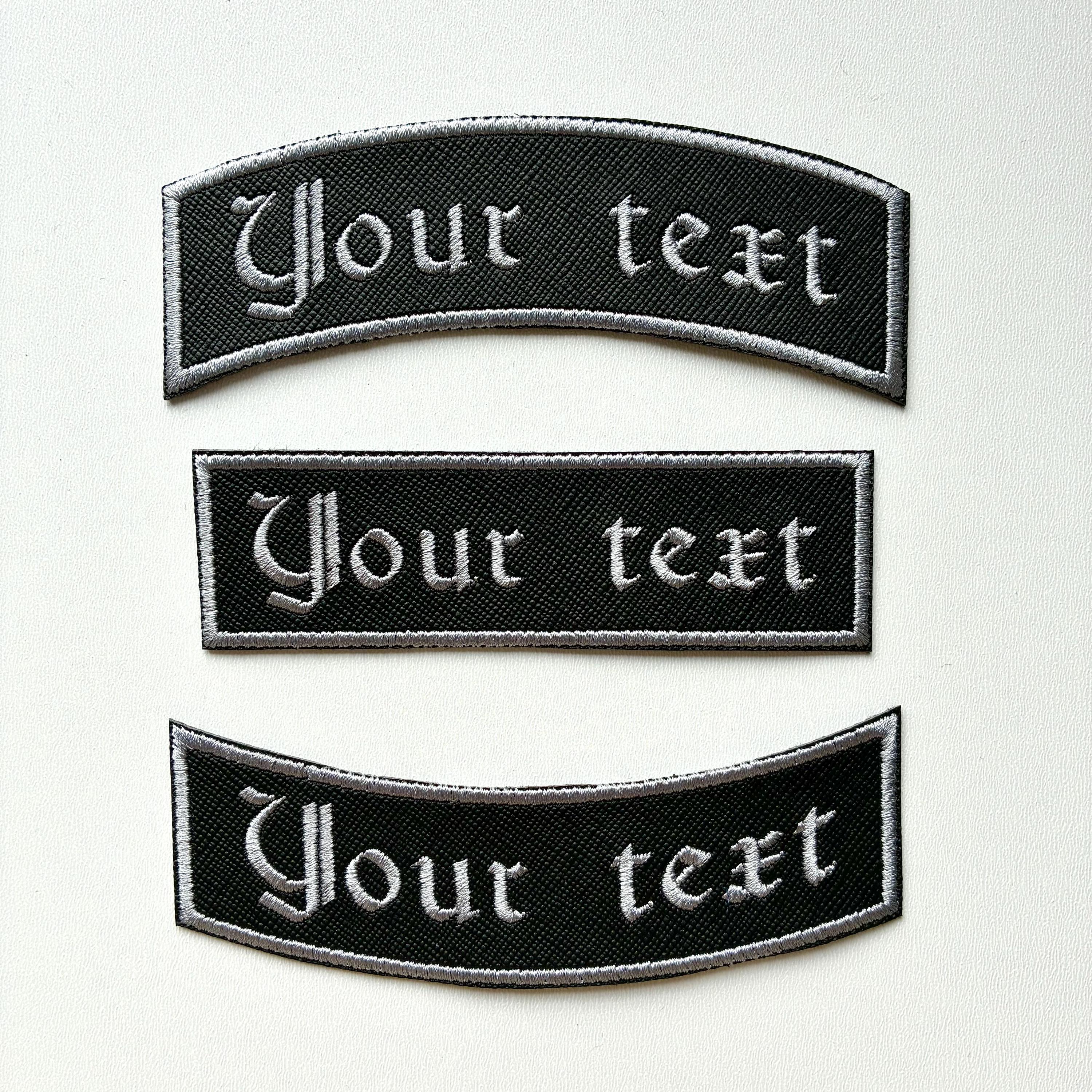 Personalised Embroidered Patch Iron On & Sew On Custom Text Old English Biker