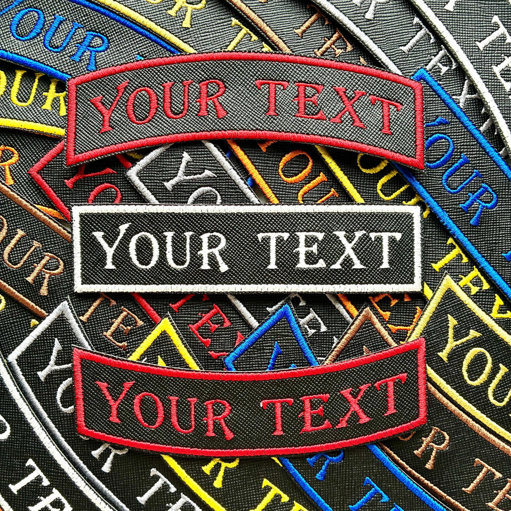 Personalised Embroidered Patch Iron & Sew On Custom Text Old English Biker Club