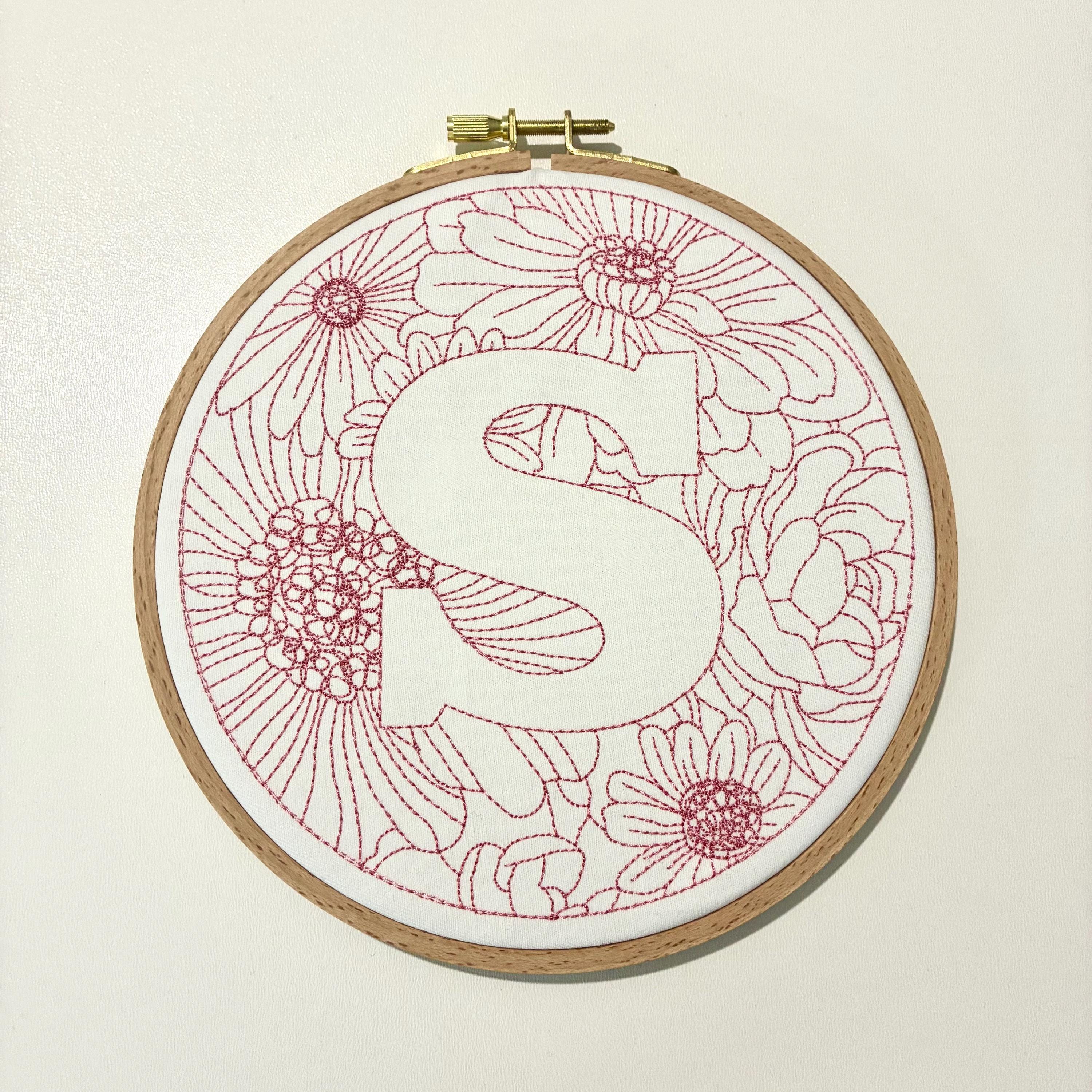 Personalised Embroidery Hoop – Custom Floral Initial Embroidered Vintage Art Nursery Decor Baby Shower Birth Announcement Gift