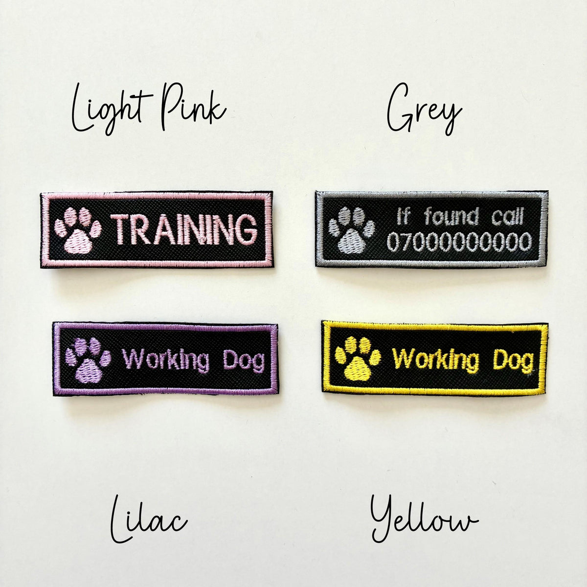 Personalised Embroidered Dog Paw Text Patch Iron & Sew On Training Harness Badge