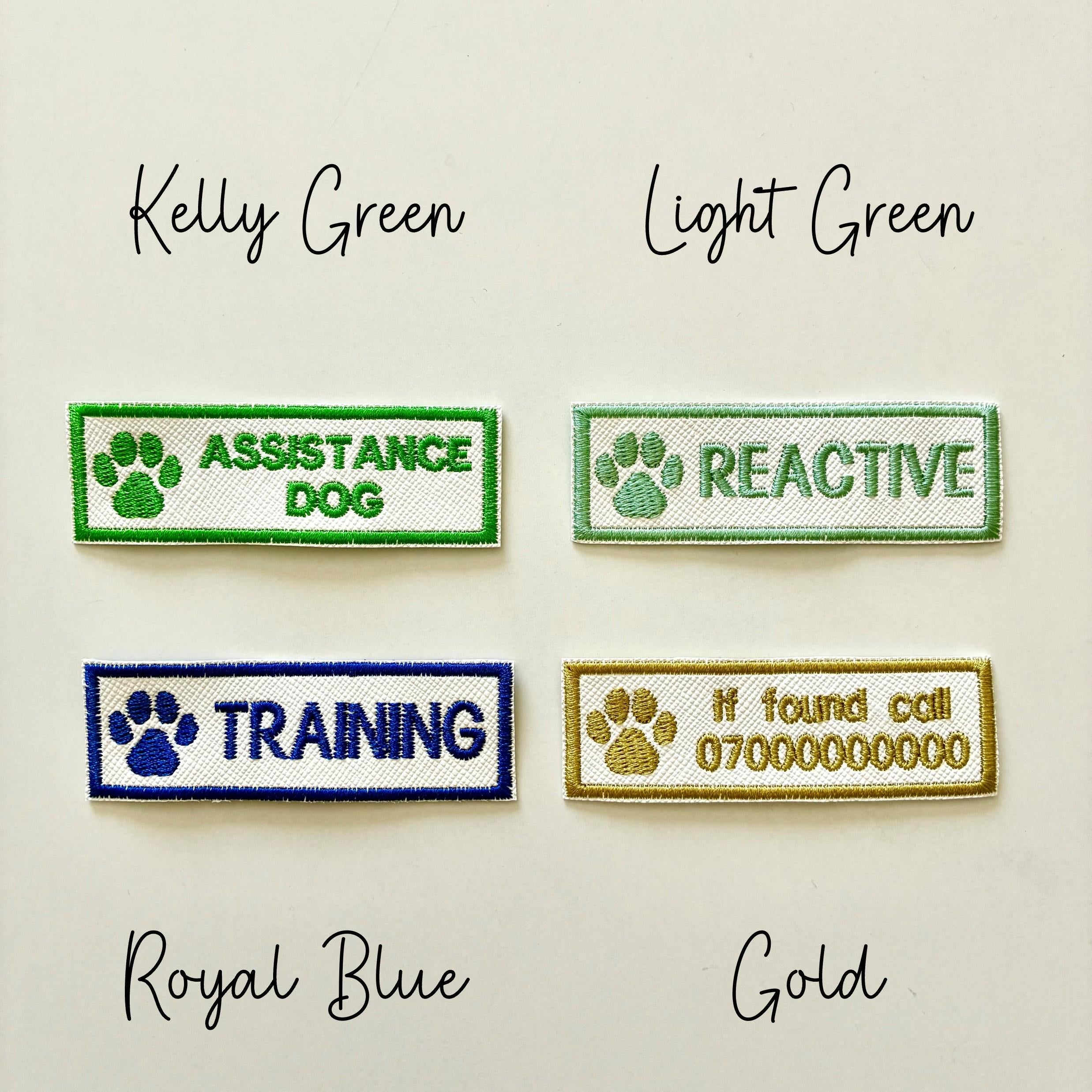Personalised Embroidered Dog Paw Text Patch Iron & Sew On Training Harness Badge