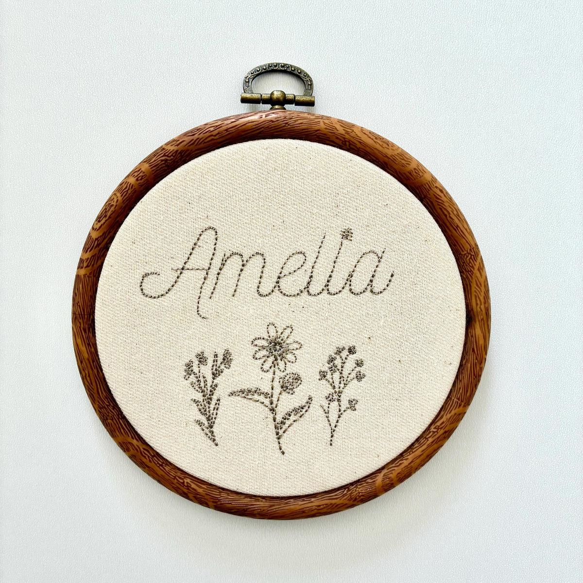 Personalised Floral Embroidery Hoop – Custom Name Embroidered Vintage Art Nursery Decor Baby Shower Birth Announcement Gift