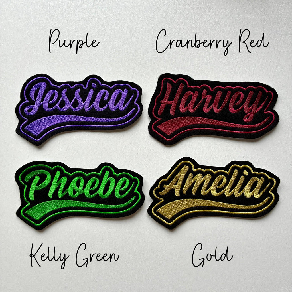 Personalised Embroidered Name Varsity Patch Iron On & Sew On Custom Text Badge