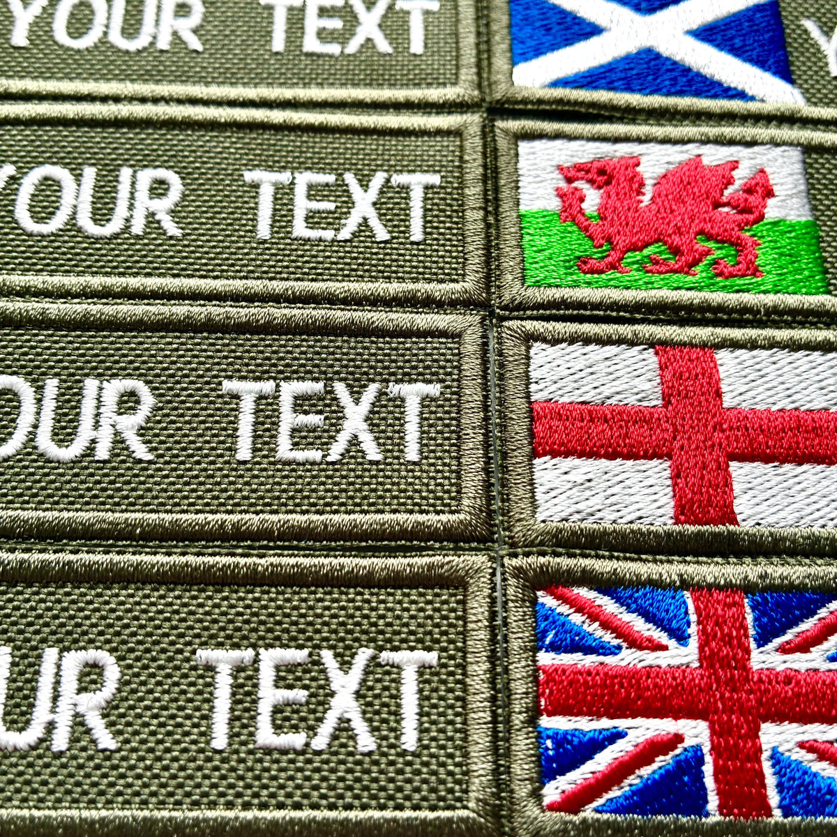 Personalised Embroidered Flag Patch Sew/Iron/VELCRO® Custom Text Badge Olive