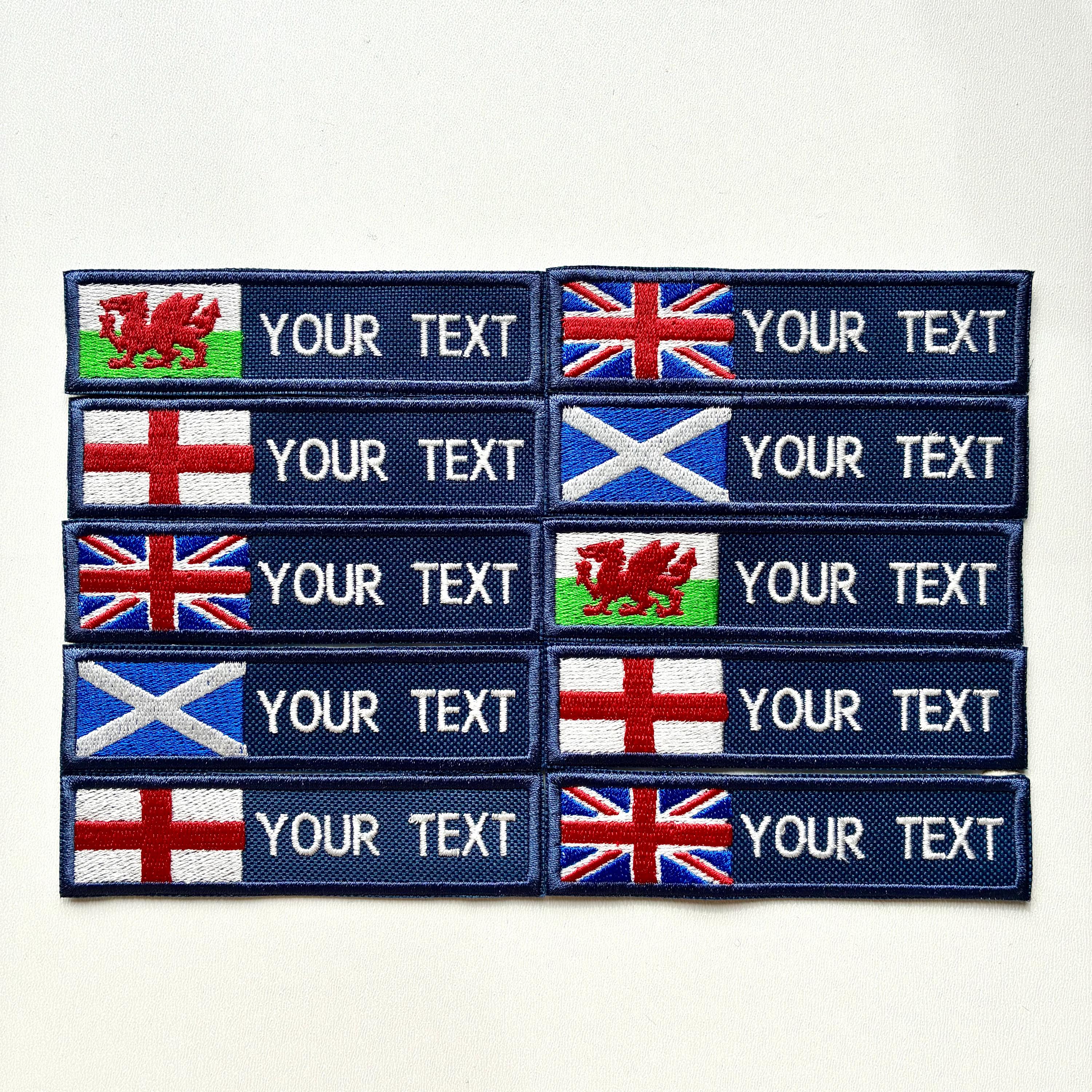 Personalised Embroidered Flag Patch Sew/Iron/VELCRO® Custom Text Badge Navy