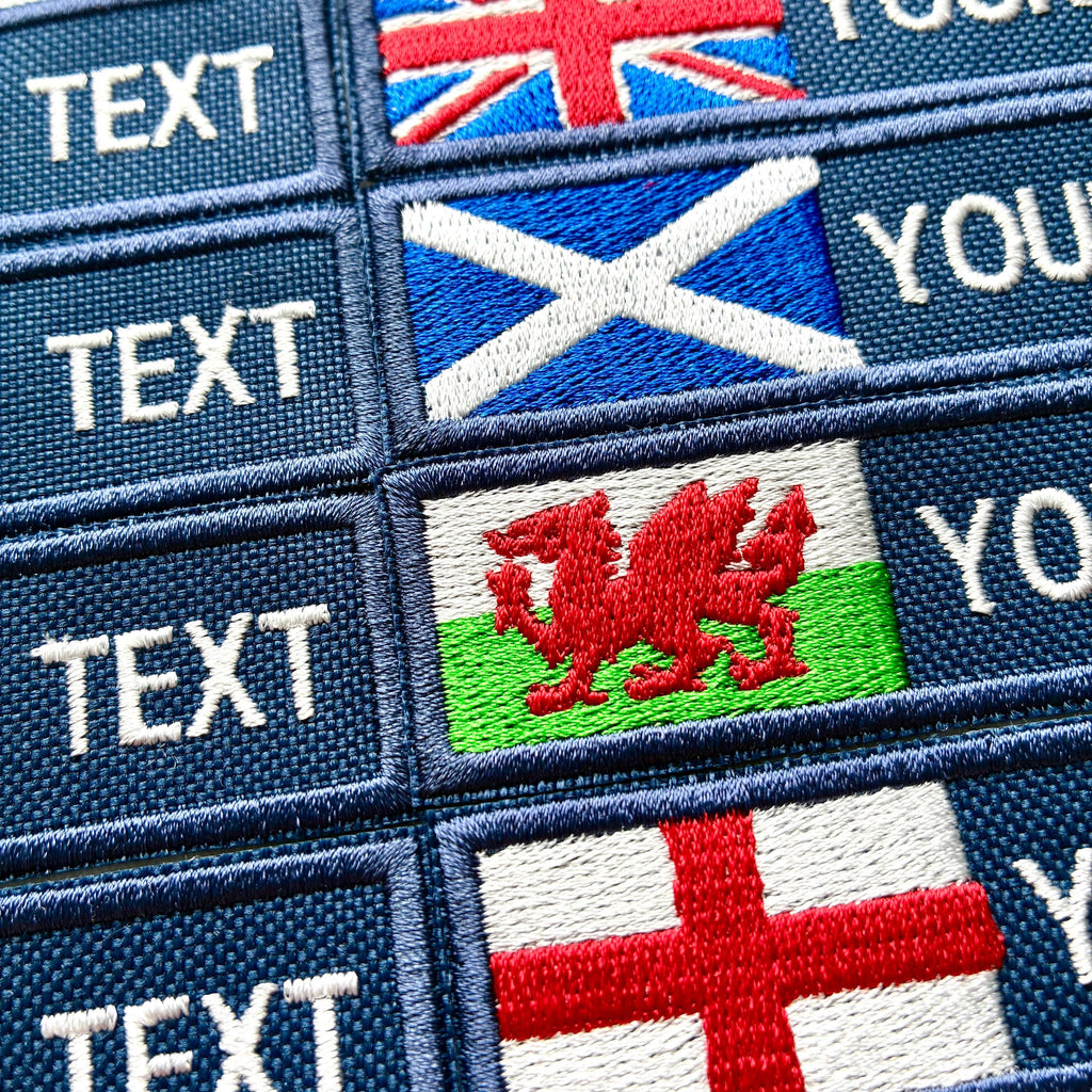 Personalised Embroidered Flag Patch Sew/Iron/VELCRO® Custom Text Badge Navy