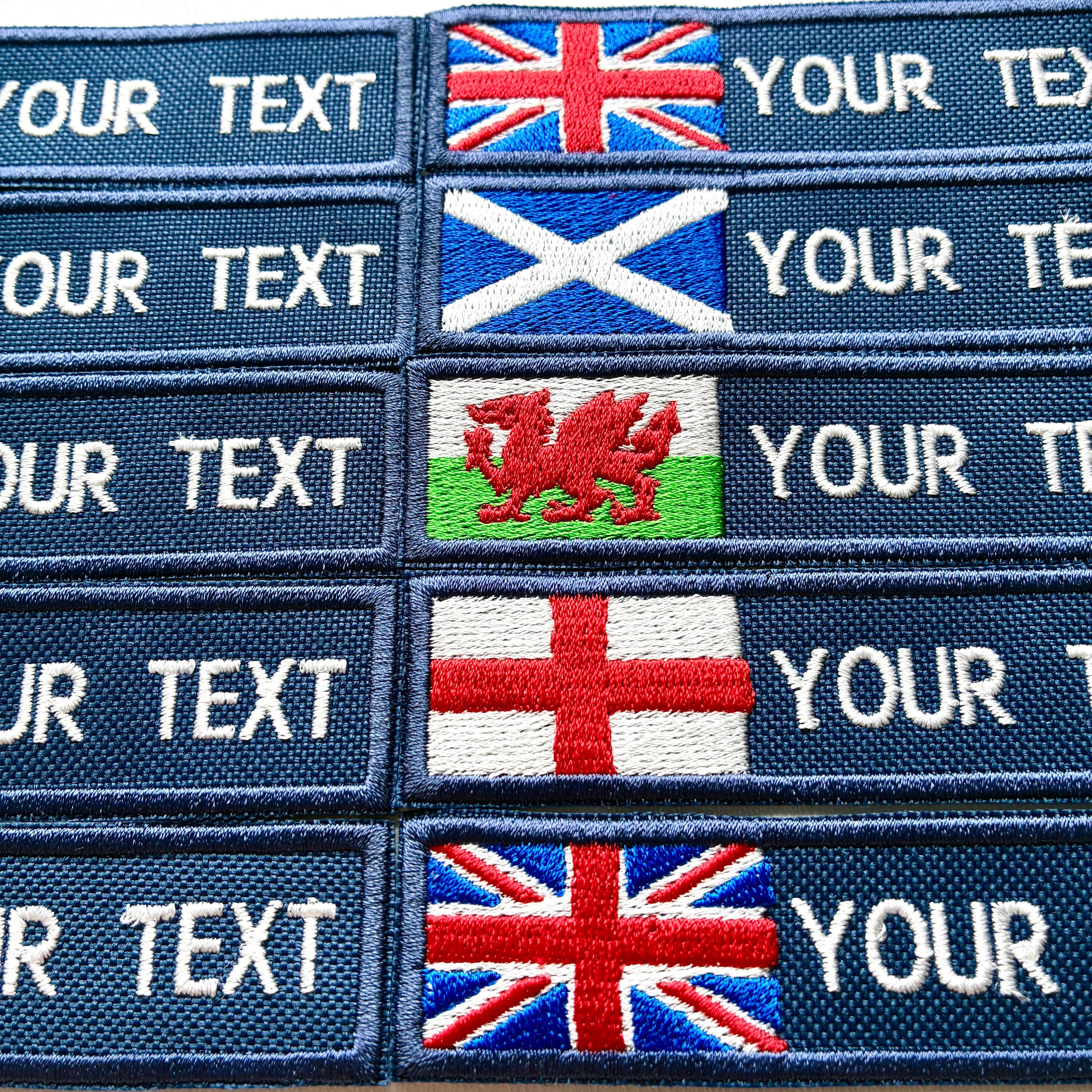 Personalised Embroidered Flag Patch Sew/Iron/VELCRO® Custom Text Badge Navy