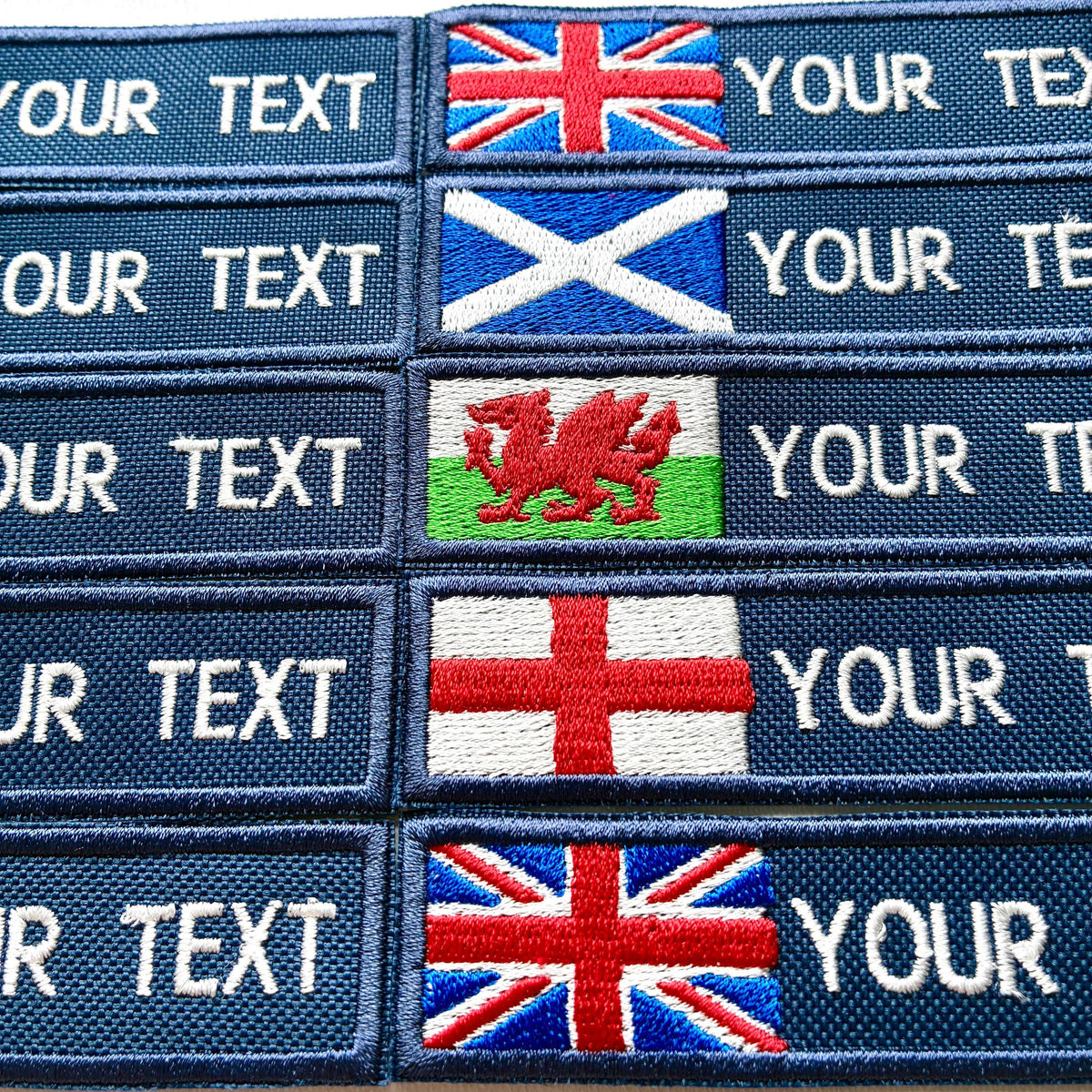 Personalised Embroidered Flag Patch Sew/Iron/VELCRO® Custom Text Badge Navy