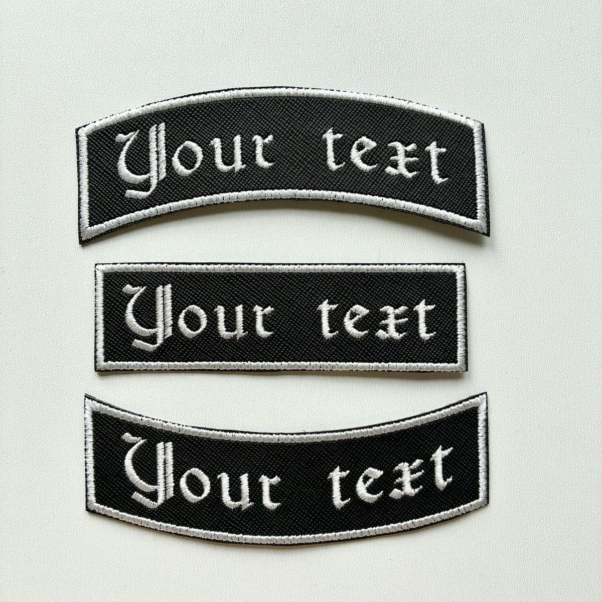 Personalised Embroidered Patch Iron On & Sew On Custom Text Old English Biker