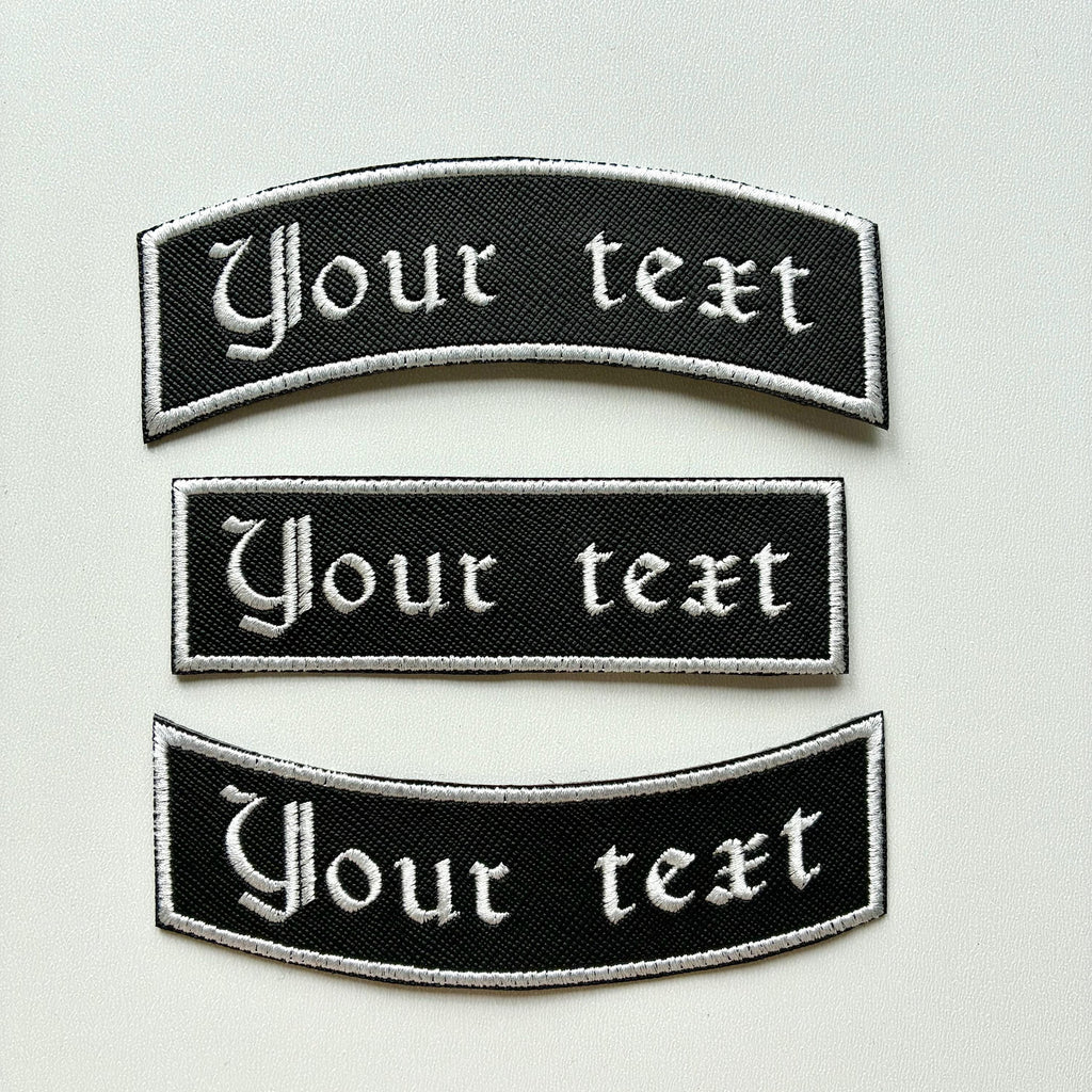 Personalised Embroidered Patch Iron On & Sew On Custom Text Old English Biker