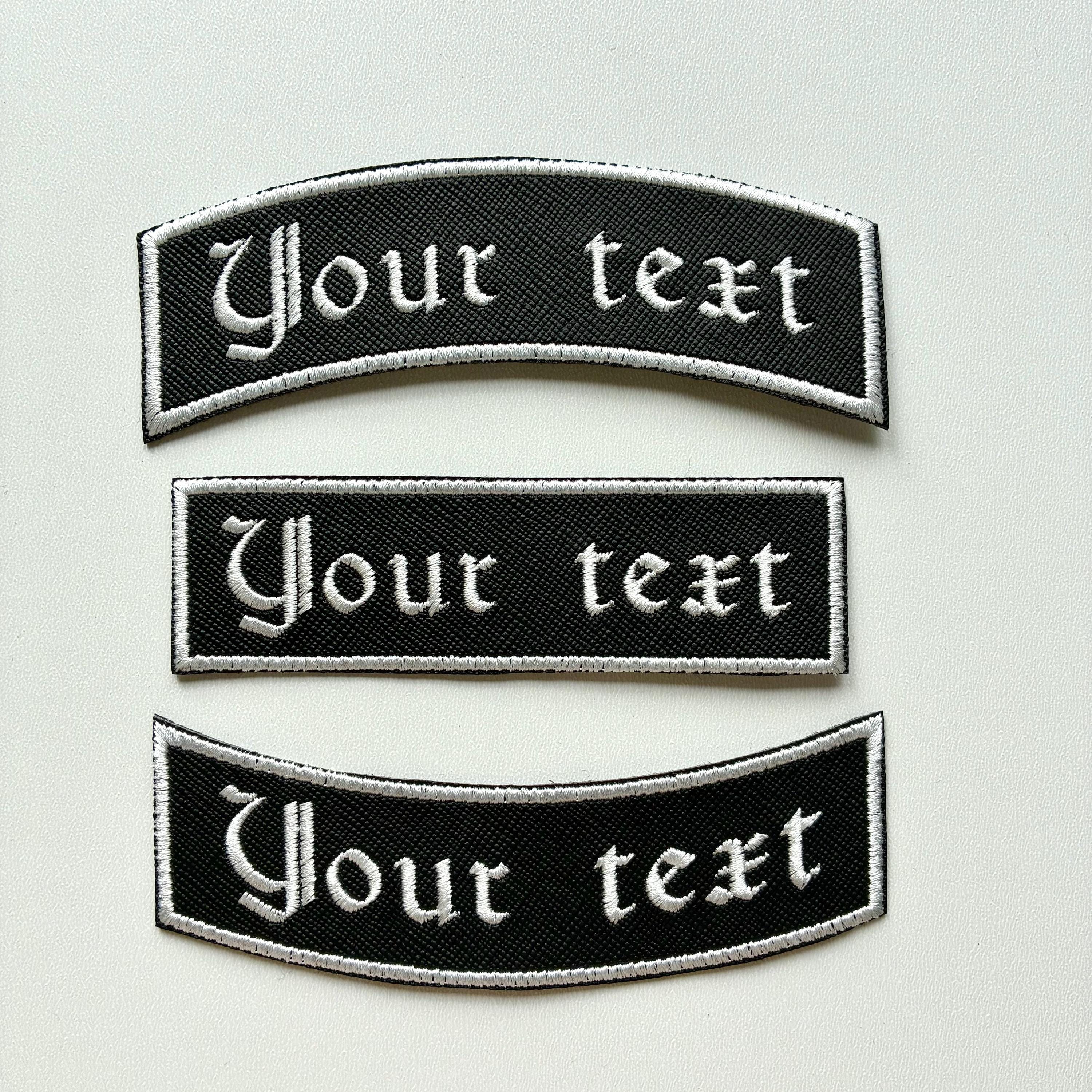Personalised Embroidered Patch Iron On & Sew On Custom Text Old English Biker