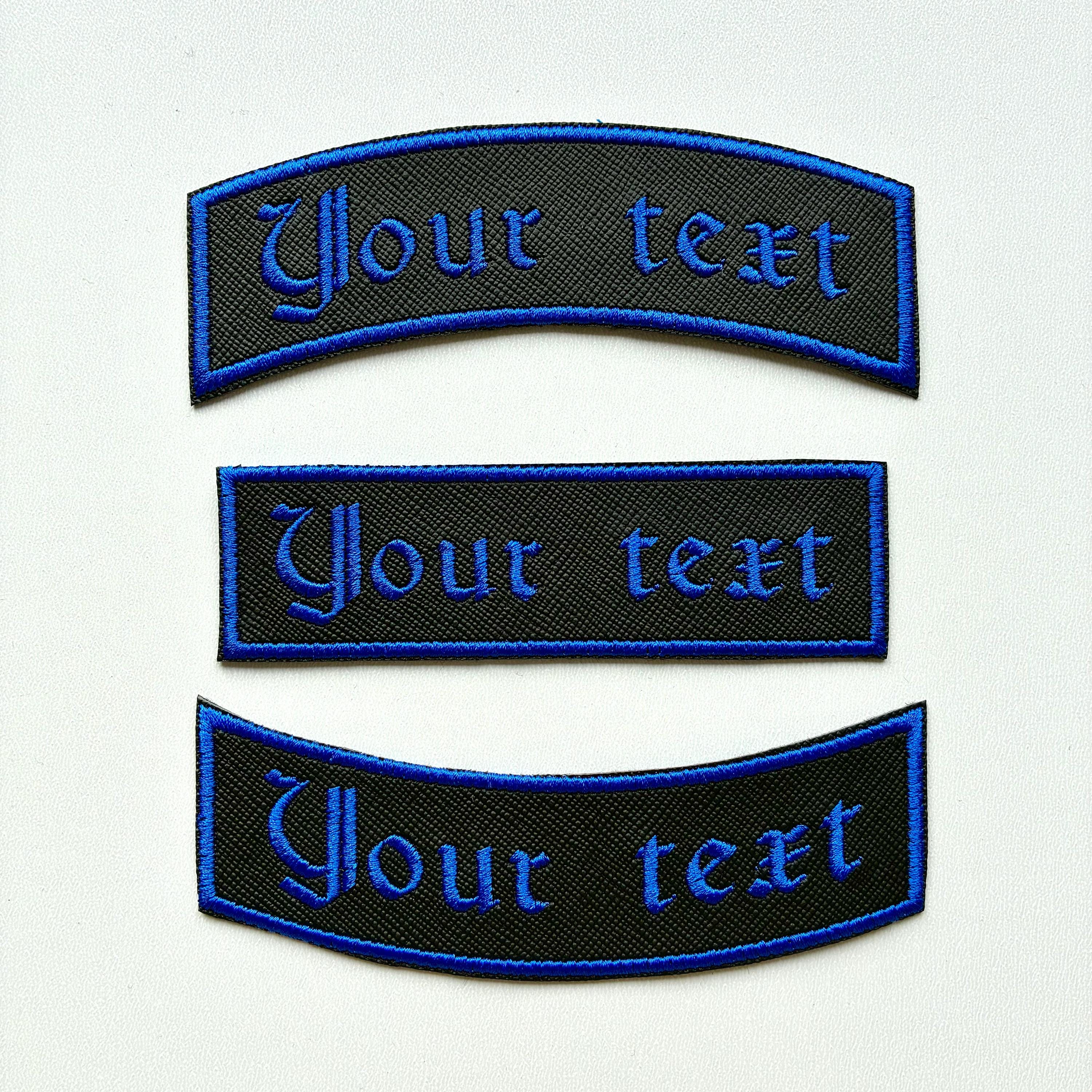 Personalised Embroidered Patch Iron On & Sew On Custom Text Old English Biker