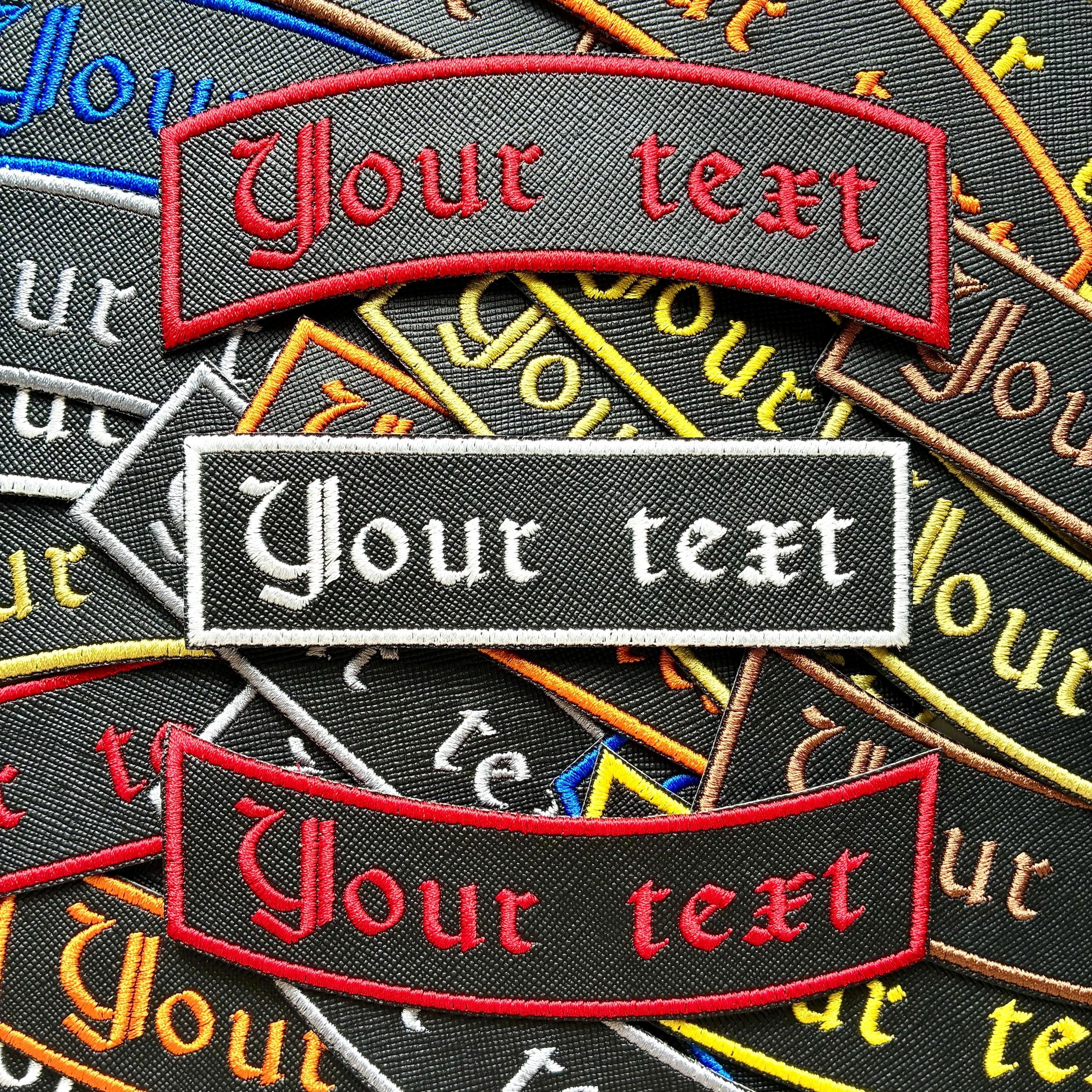 Personalised Embroidered Patch Iron On & Sew On Custom Text Old English Biker