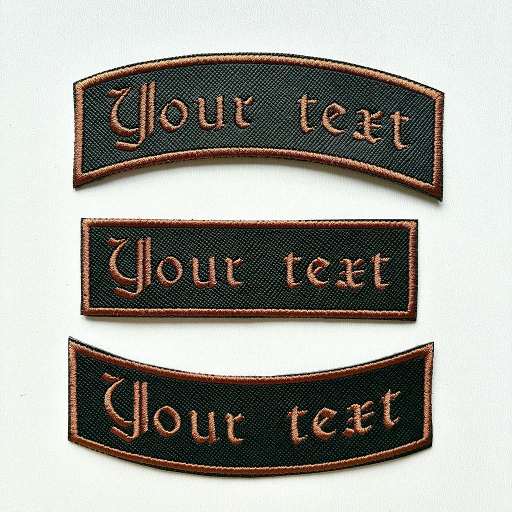 Personalised Embroidered Patch Iron On & Sew On Custom Text Old English Biker
