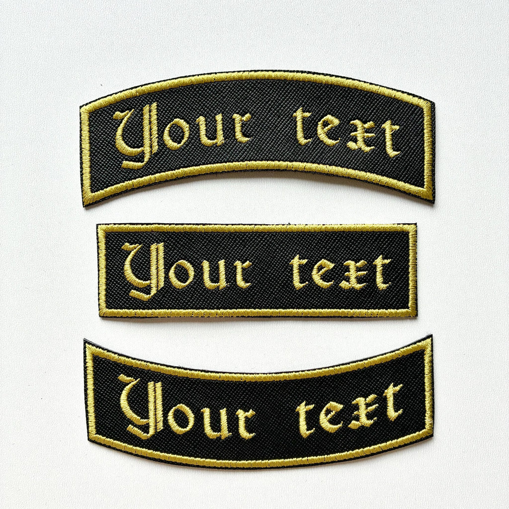 Personalised Embroidered Patch Iron On & Sew On Custom Text Old English Biker