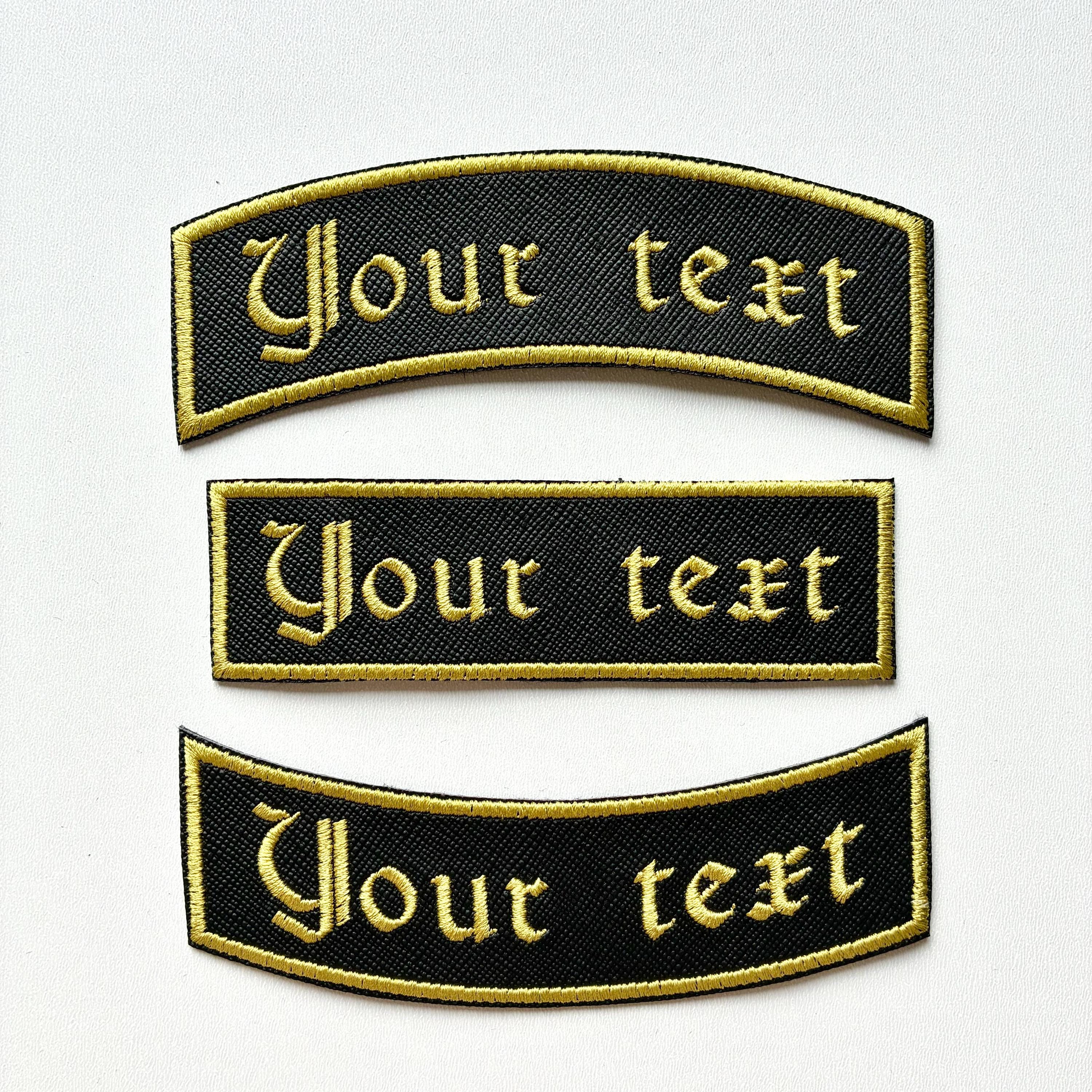 Personalised Embroidered Patch Iron On & Sew On Custom Text Old English Biker
