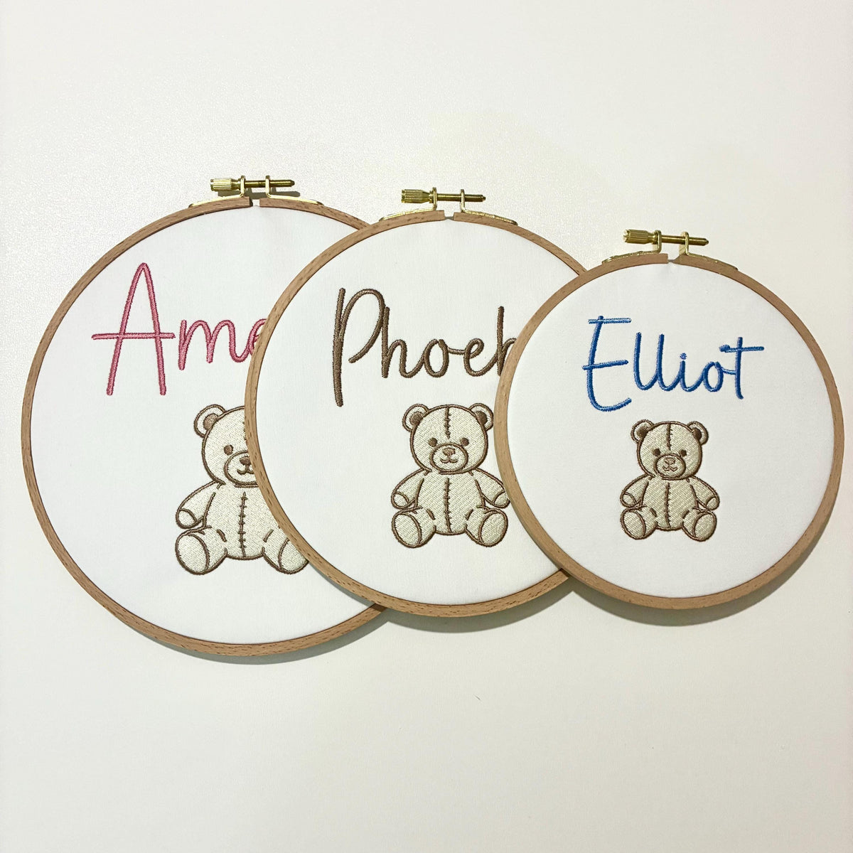Personalised Embroidery Hoop – Custom Name Teddy Bear Embroidered Vintage Art Nursery Decor Baby Shower Birth Announcement Gift