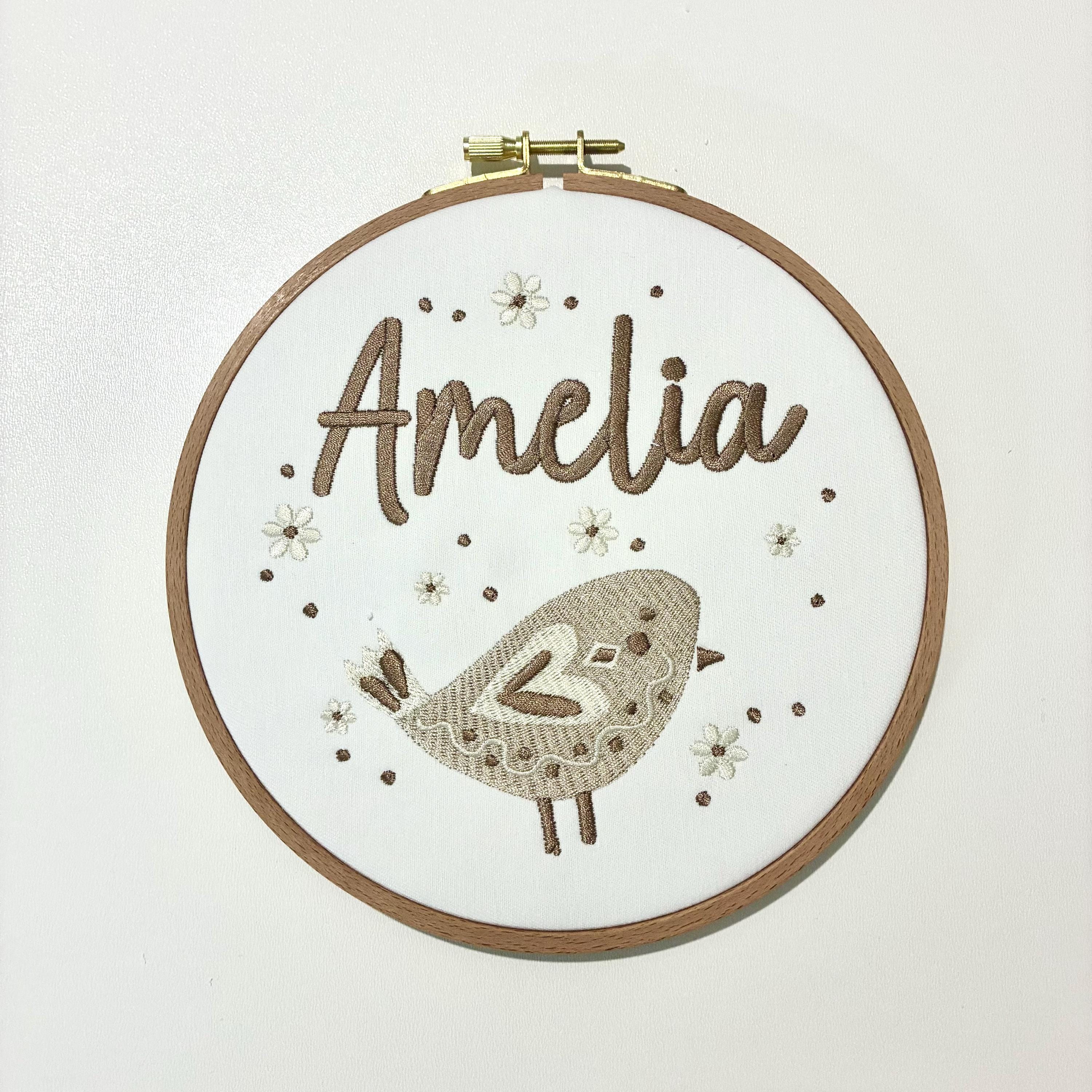 Personalised Embroidery Hoop – Custom Name Bird Embroidered Vintage Art Nursery Decor Baby Shower Birth Announcement Gift