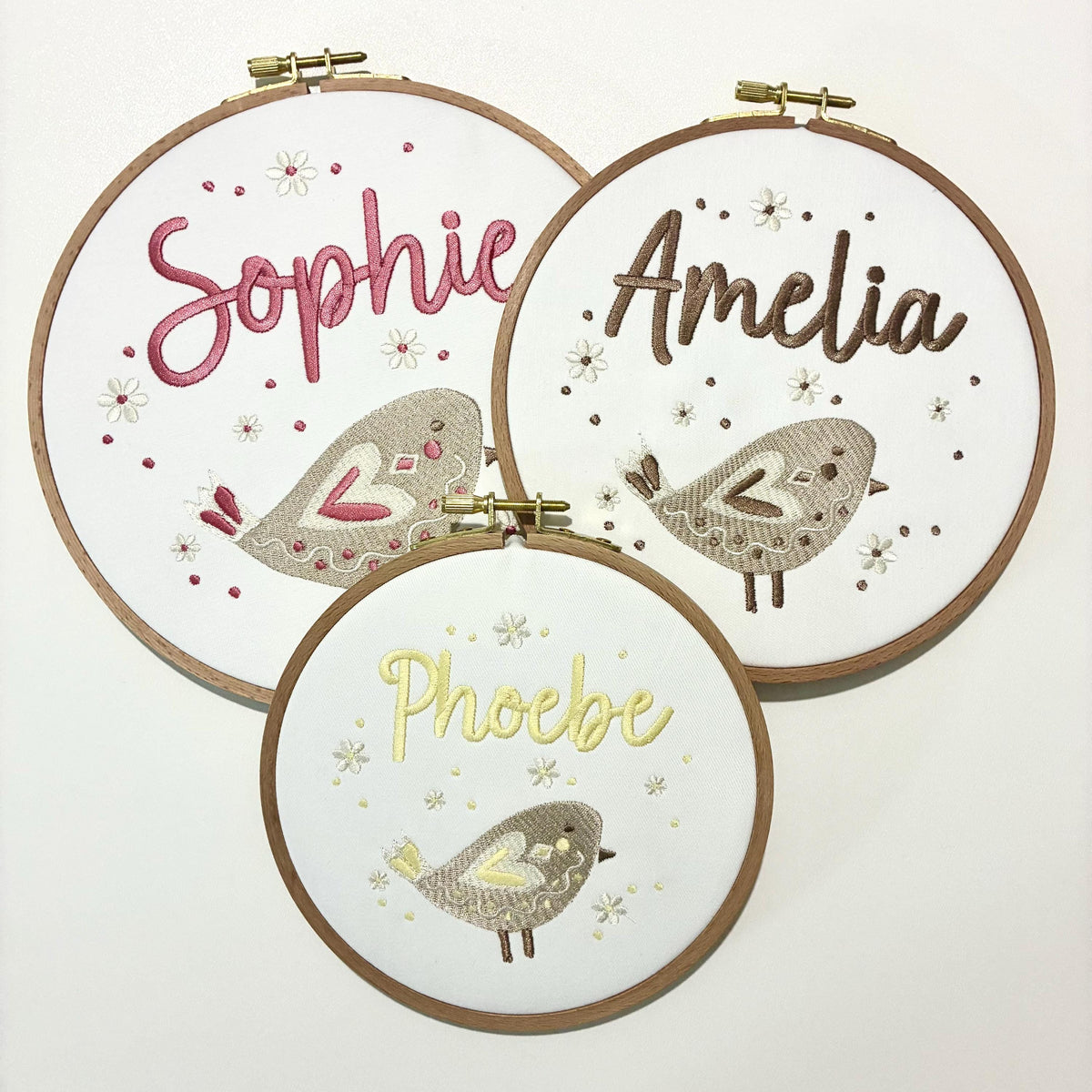 Personalised Embroidery Hoop – Custom Name Bird Embroidered Vintage Art Nursery Decor Baby Shower Birth Announcement Gift