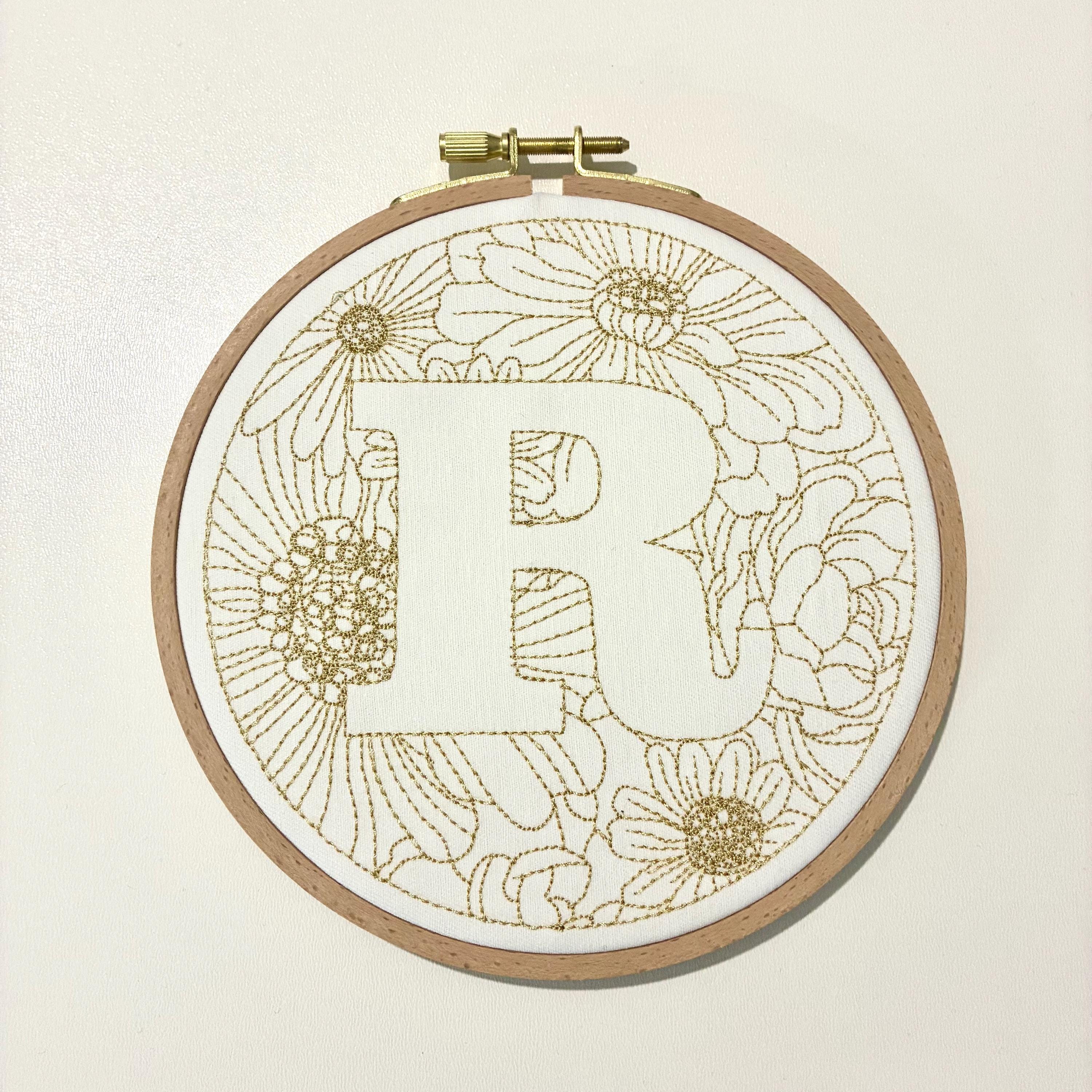 Personalised Embroidery Hoop – Custom Floral Initial Embroidered Vintage Art Nursery Decor Baby Shower Birth Announcement Gift