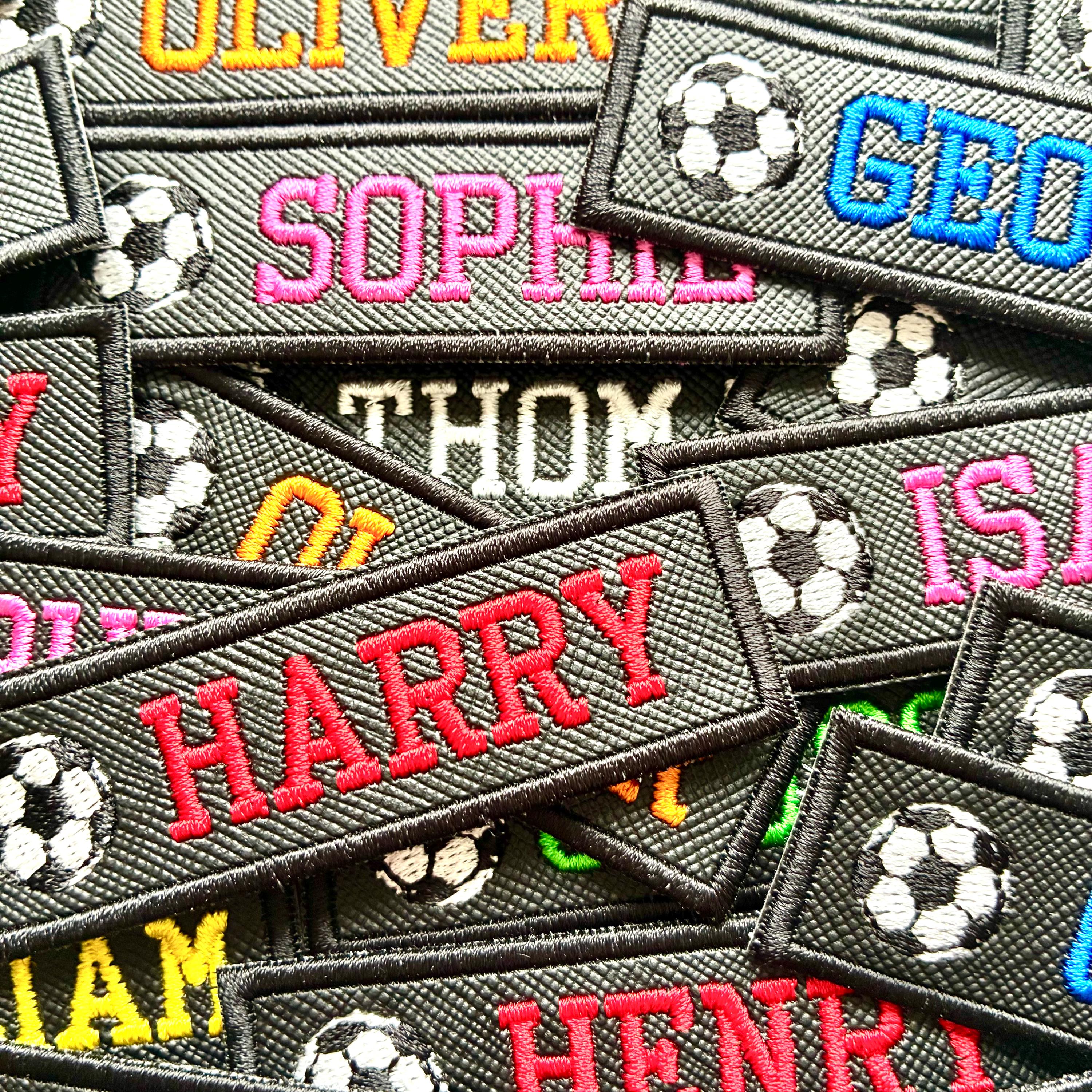 Personalised Embroidered Text Football Patch Iron On & Sew On Custom Kids Badge