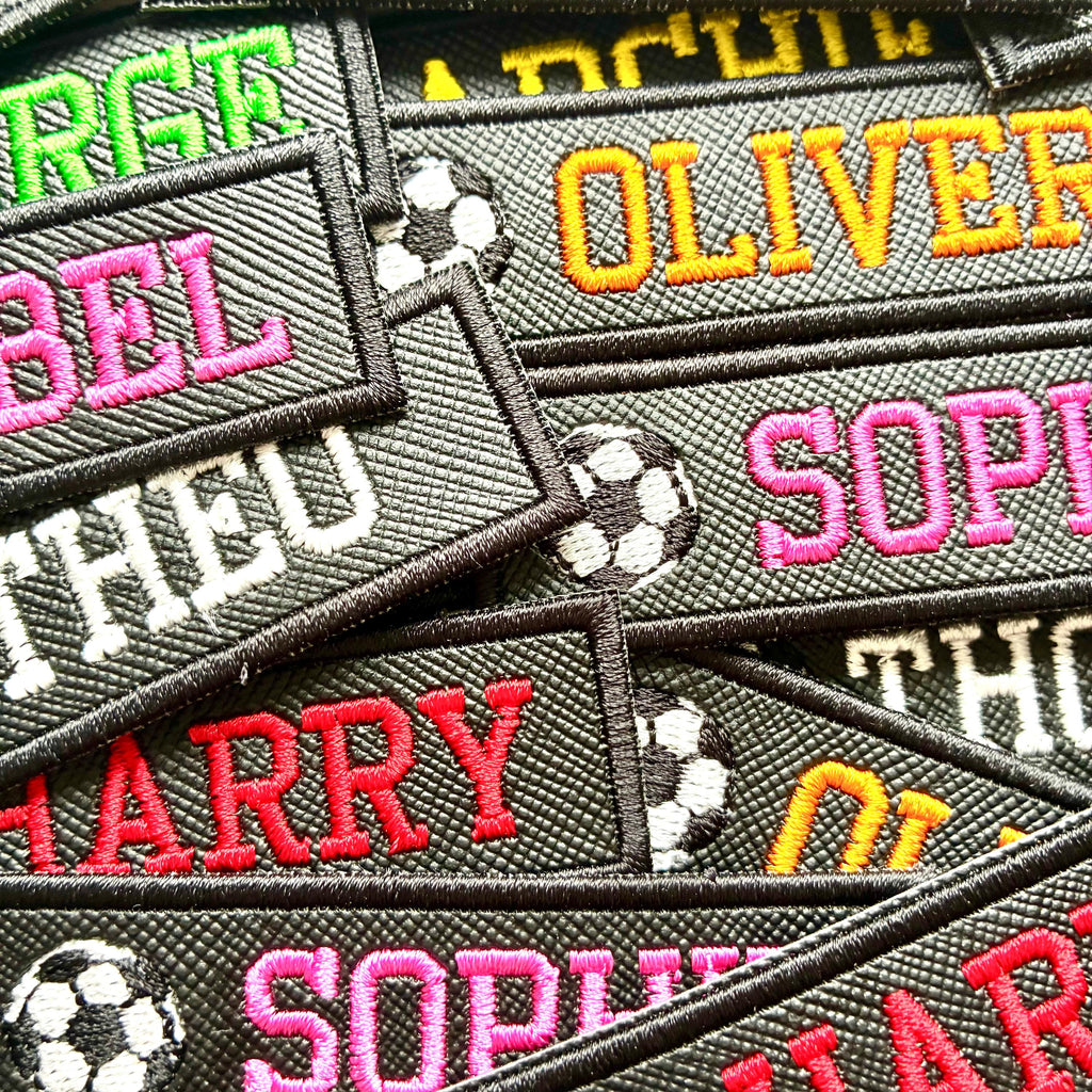 Personalised Embroidered Text Football Patch Iron On & Sew On Custom Kids Badge