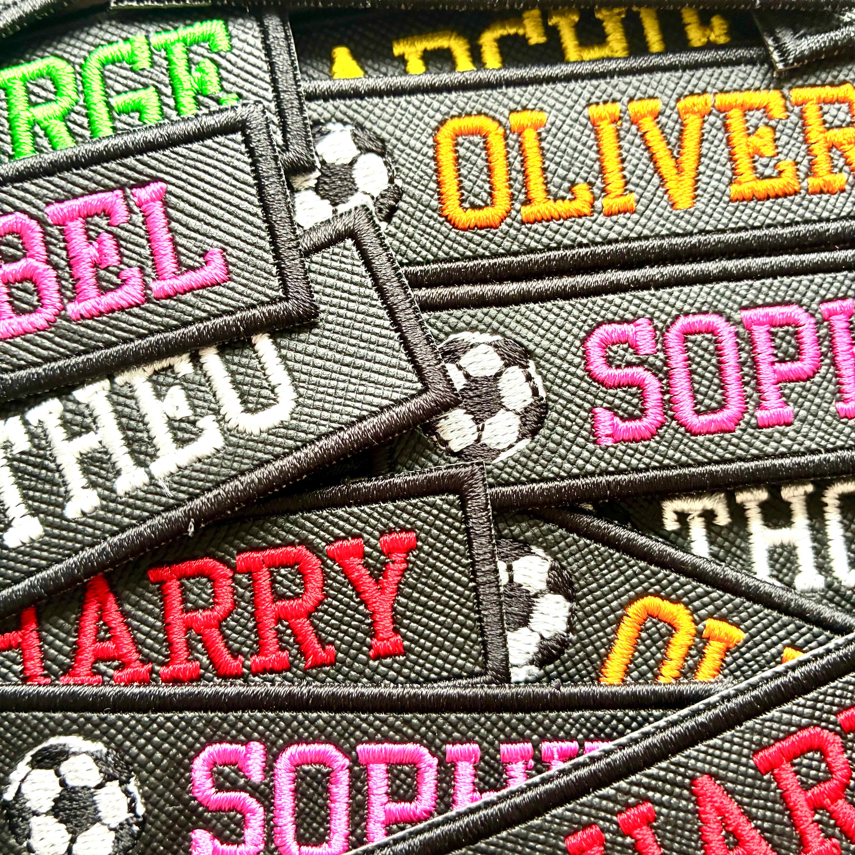Personalised Embroidered Text Football Patch Iron On & Sew On Custom Kids Badge