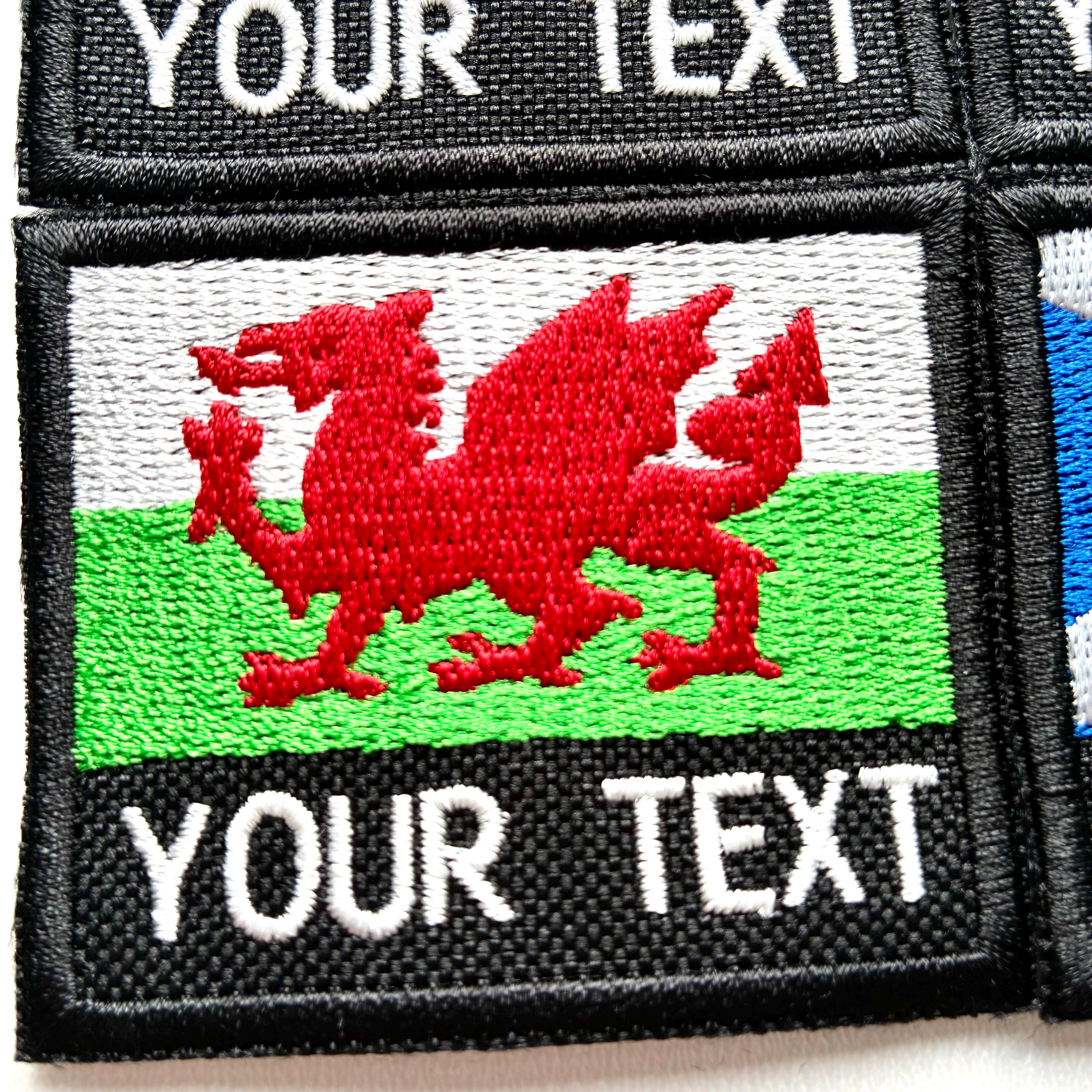 Personalised Embroidered Flag Patch 60x50mm Sew/Iron/VELCRO® Custom Text Badge