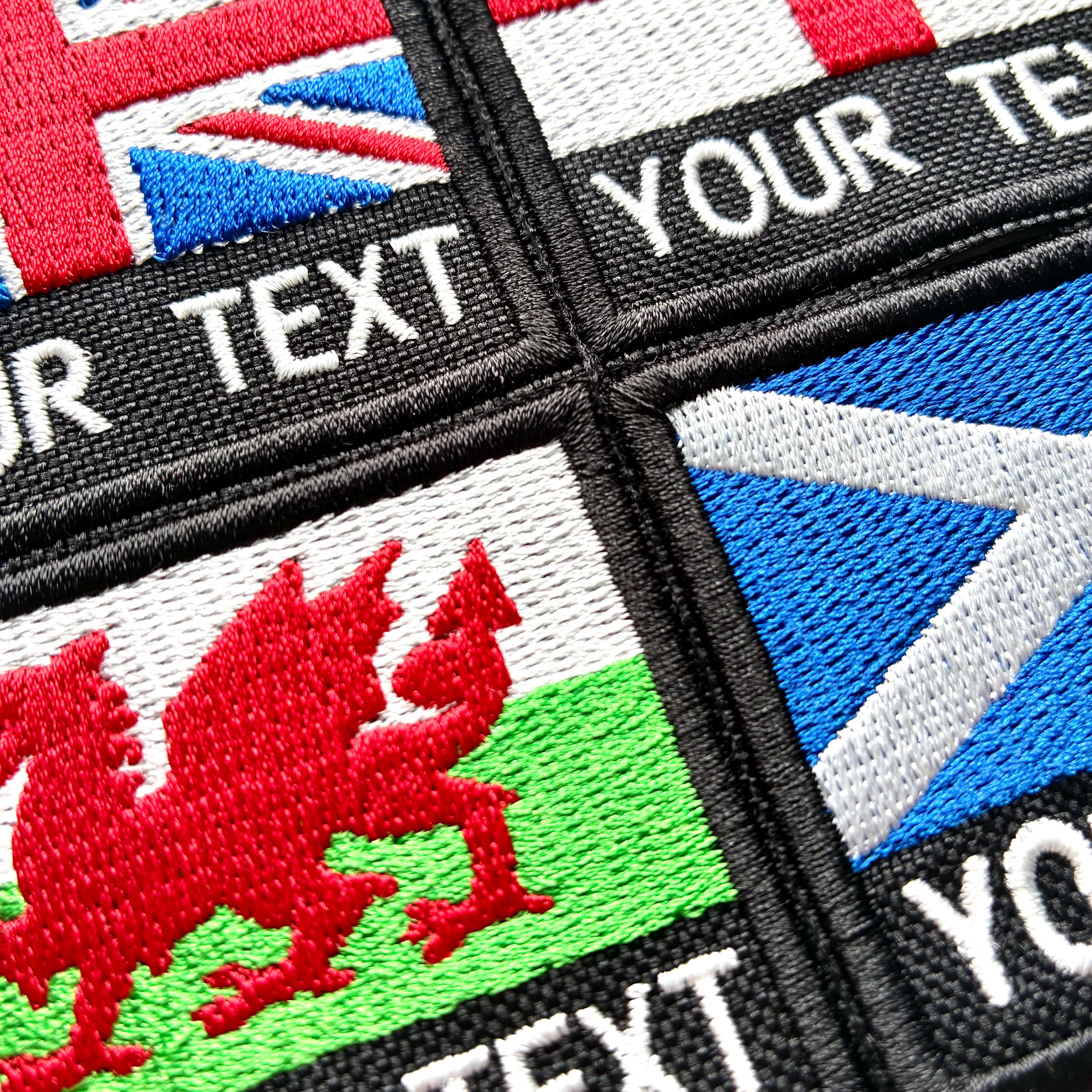 Personalised Embroidered Flag Patch 60x50mm Sew/Iron/VELCRO® Custom Text Badge