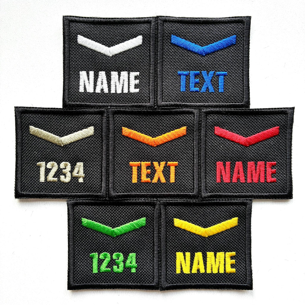 Personalised Embroidered Lance Corporal Chevron Patch 50x50mm Sew/Iron/VELCRO® Custom Text Badge Black