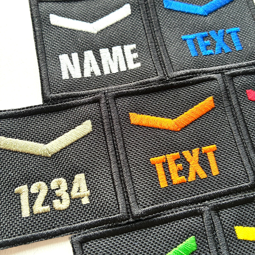 Personalised Embroidered Lance Corporal Chevron Patch 50x50mm Sew/Iron/VELCRO® Custom Text Badge Black