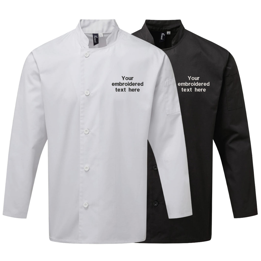 Embroidered Personalised Text Chef's Long Sleeve Jacket Custom Business Kitchen Uniform