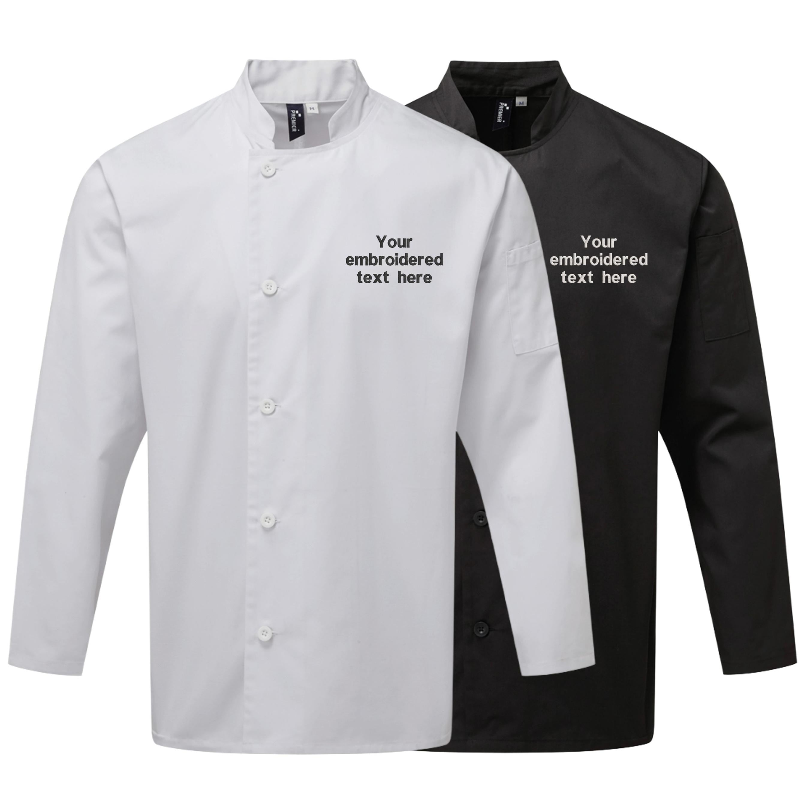 Embroidered Personalised Text Chef's Long Sleeve Jacket Custom Business Kitchen Uniform
