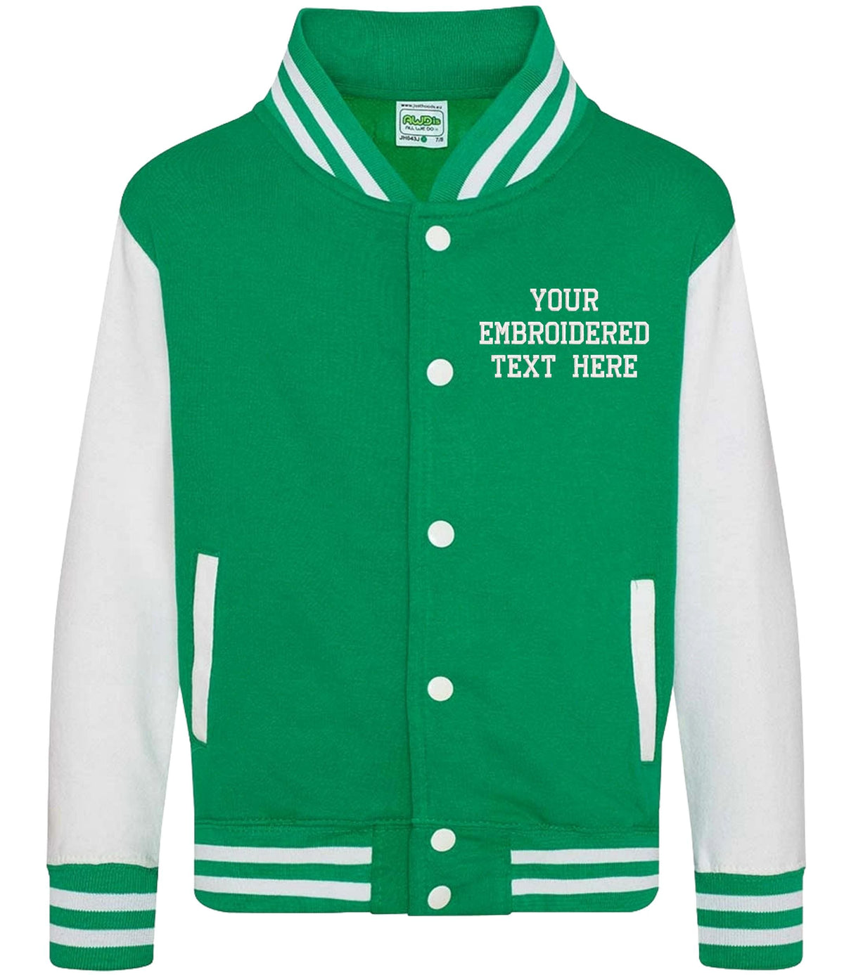 Embroidered Personalised Text Kids Varsity Jacket Childrens Custom Name Letterman College Baseball