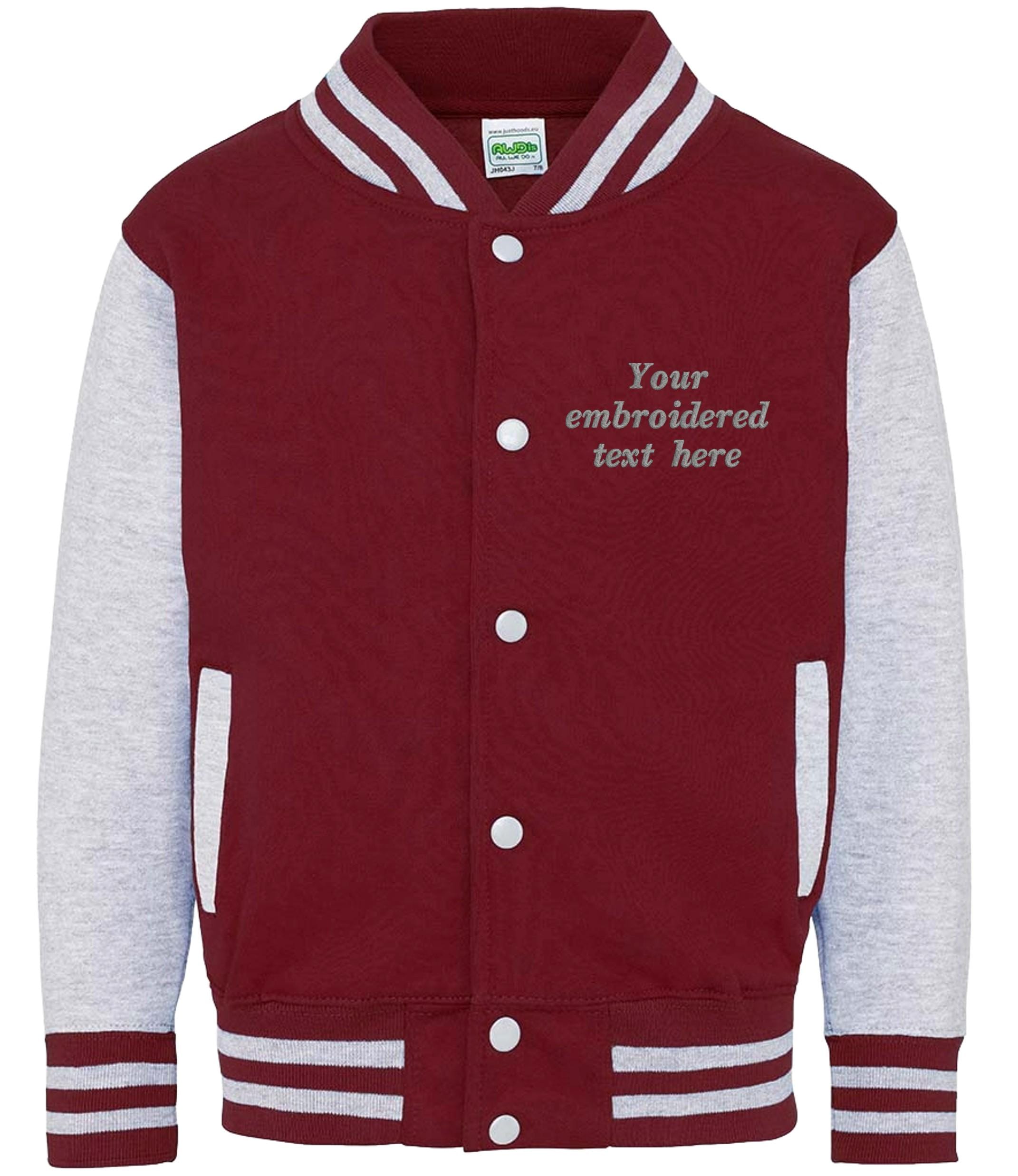 Embroidered Personalised Text Kids Varsity Jacket Childrens Custom Name Letterman College Baseball